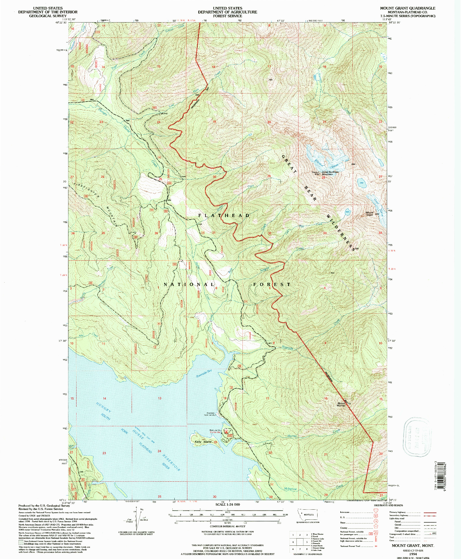 USGS 1:24000-SCALE QUADRANGLE FOR MOUNT GRANT, MT 1994