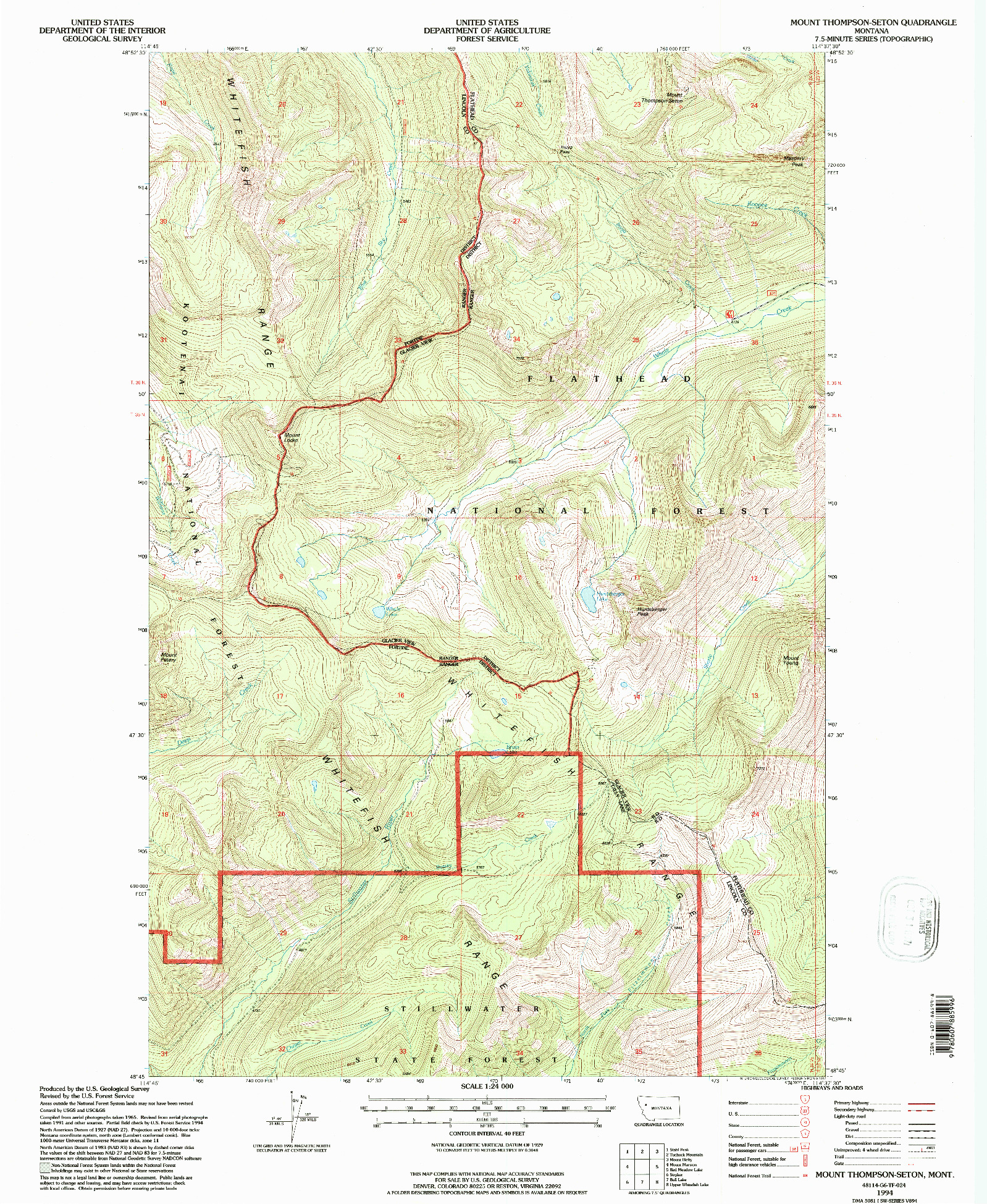 USGS 1:24000-SCALE QUADRANGLE FOR MOUNT THOMPSON-SETON, MT 1994