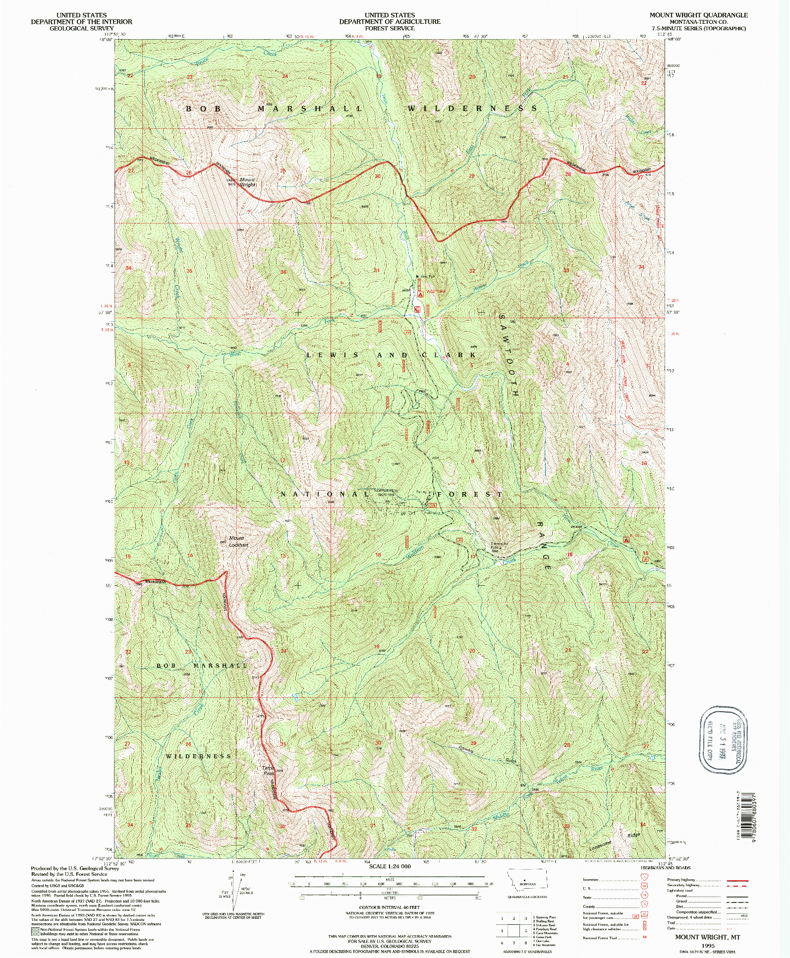 USGS 1:24000-SCALE QUADRANGLE FOR MOUNT WRIGHT, MT 1995