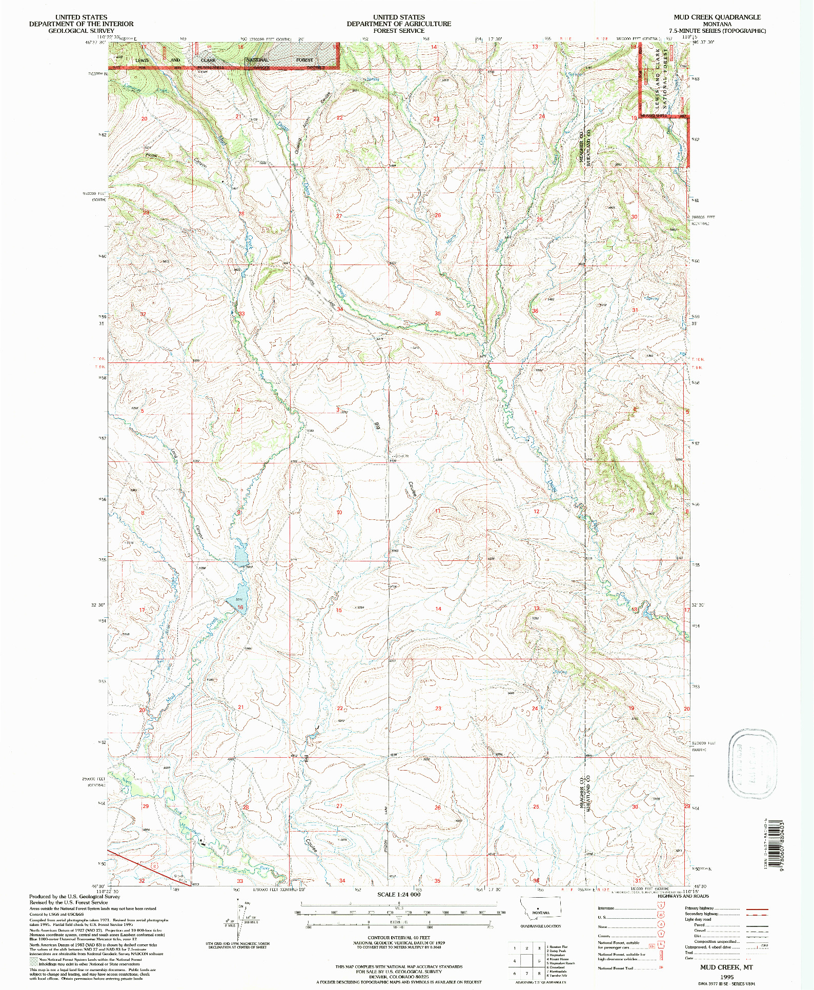 USGS 1:24000-SCALE QUADRANGLE FOR MUD CREEK, MT 1995