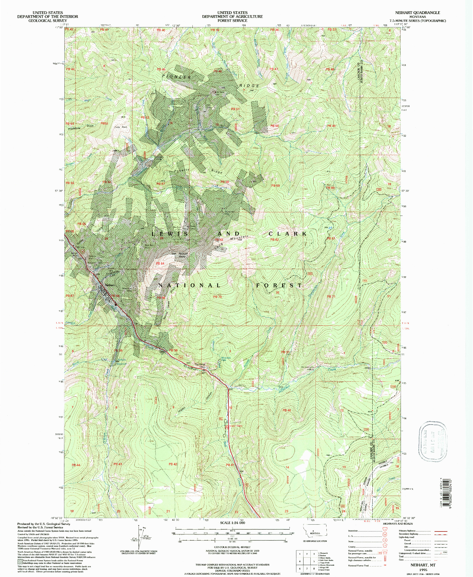 USGS 1:24000-SCALE QUADRANGLE FOR NEIHART, MT 1995