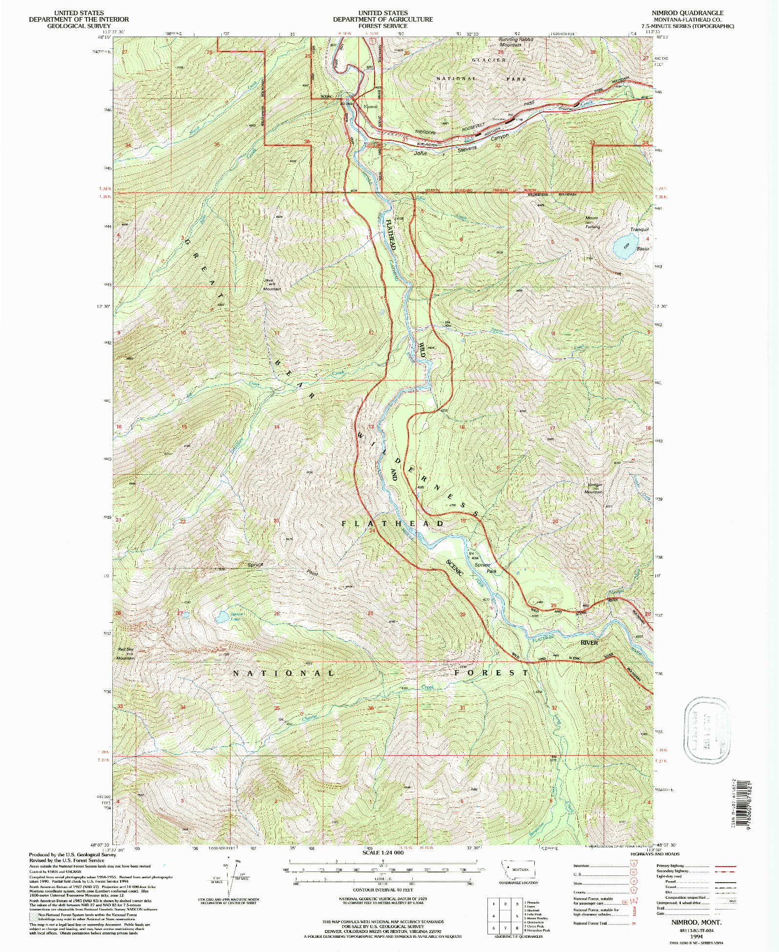USGS 1:24000-SCALE QUADRANGLE FOR NIMROD, MT 1994
