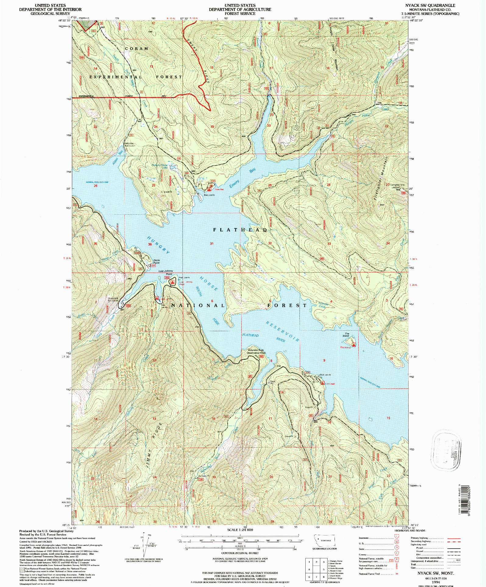 USGS 1:24000-SCALE QUADRANGLE FOR NYACK SW, MT 1994