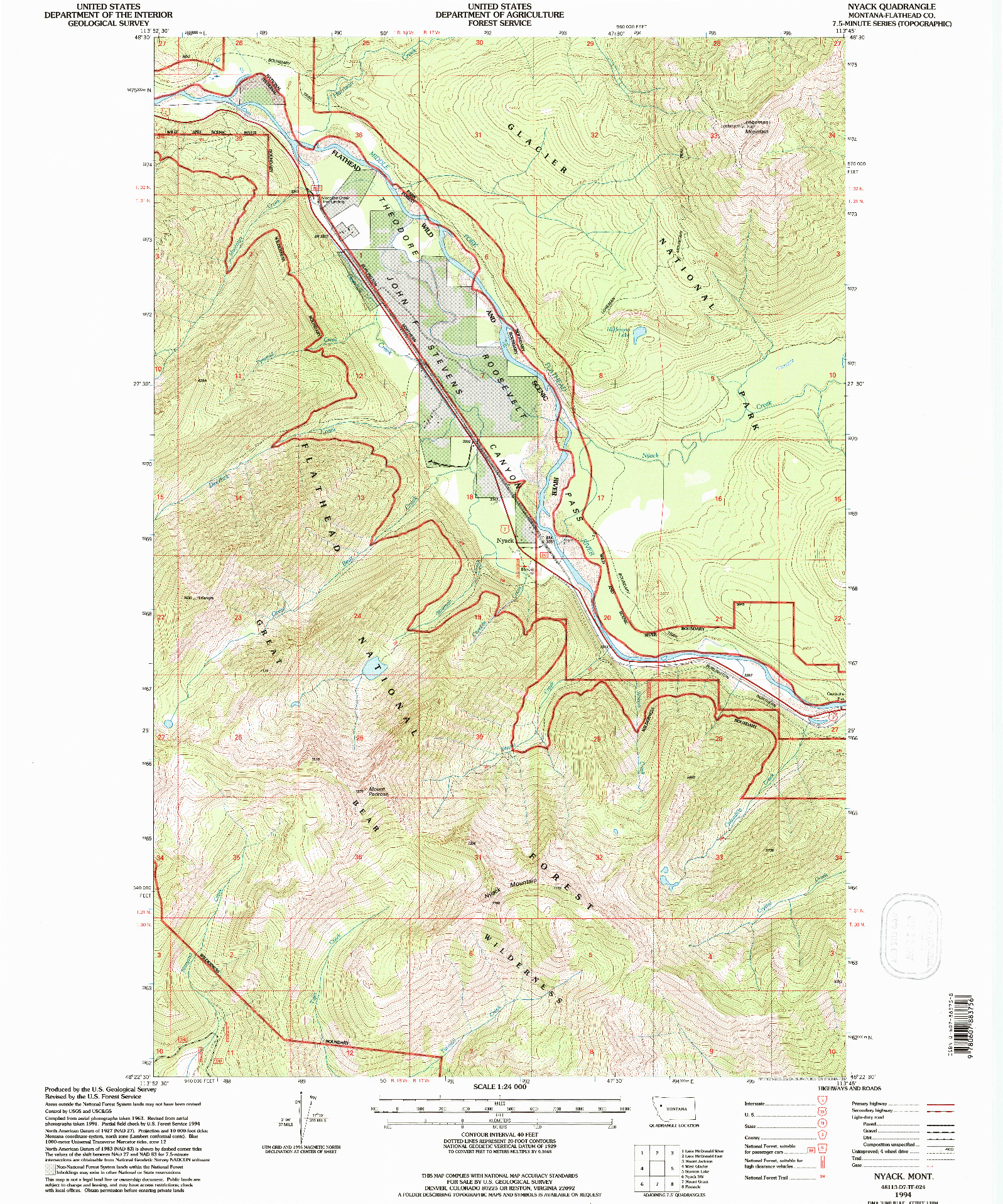USGS 1:24000-SCALE QUADRANGLE FOR NYACK, MT 1994