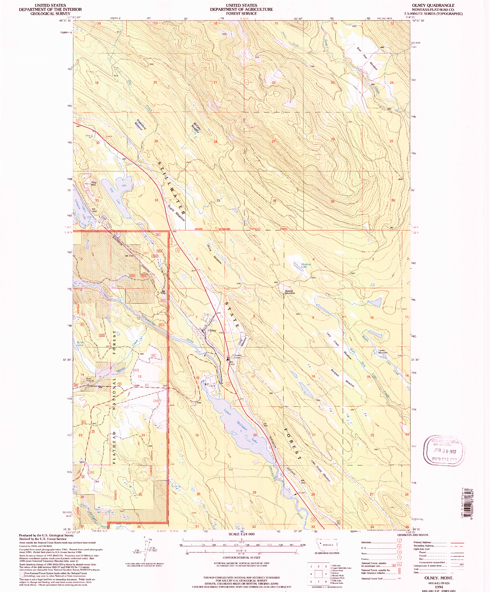 USGS 1:24000-SCALE QUADRANGLE FOR OLNEY, MT 1994