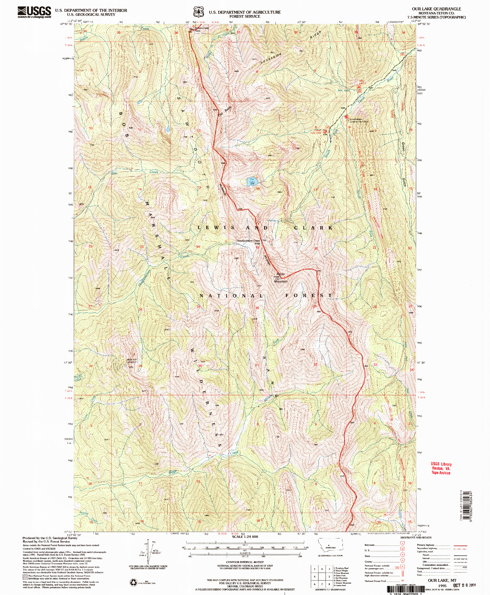 USGS 1:24000-SCALE QUADRANGLE FOR OUR LAKE, MT 1995