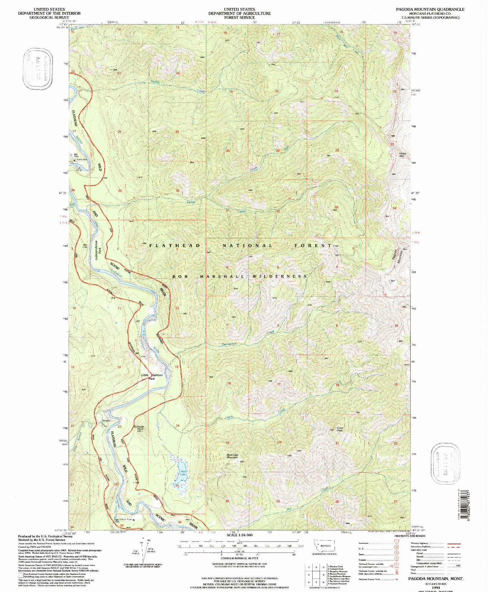 USGS 1:24000-SCALE QUADRANGLE FOR PAGODA MOUNTAIN, MT 1994