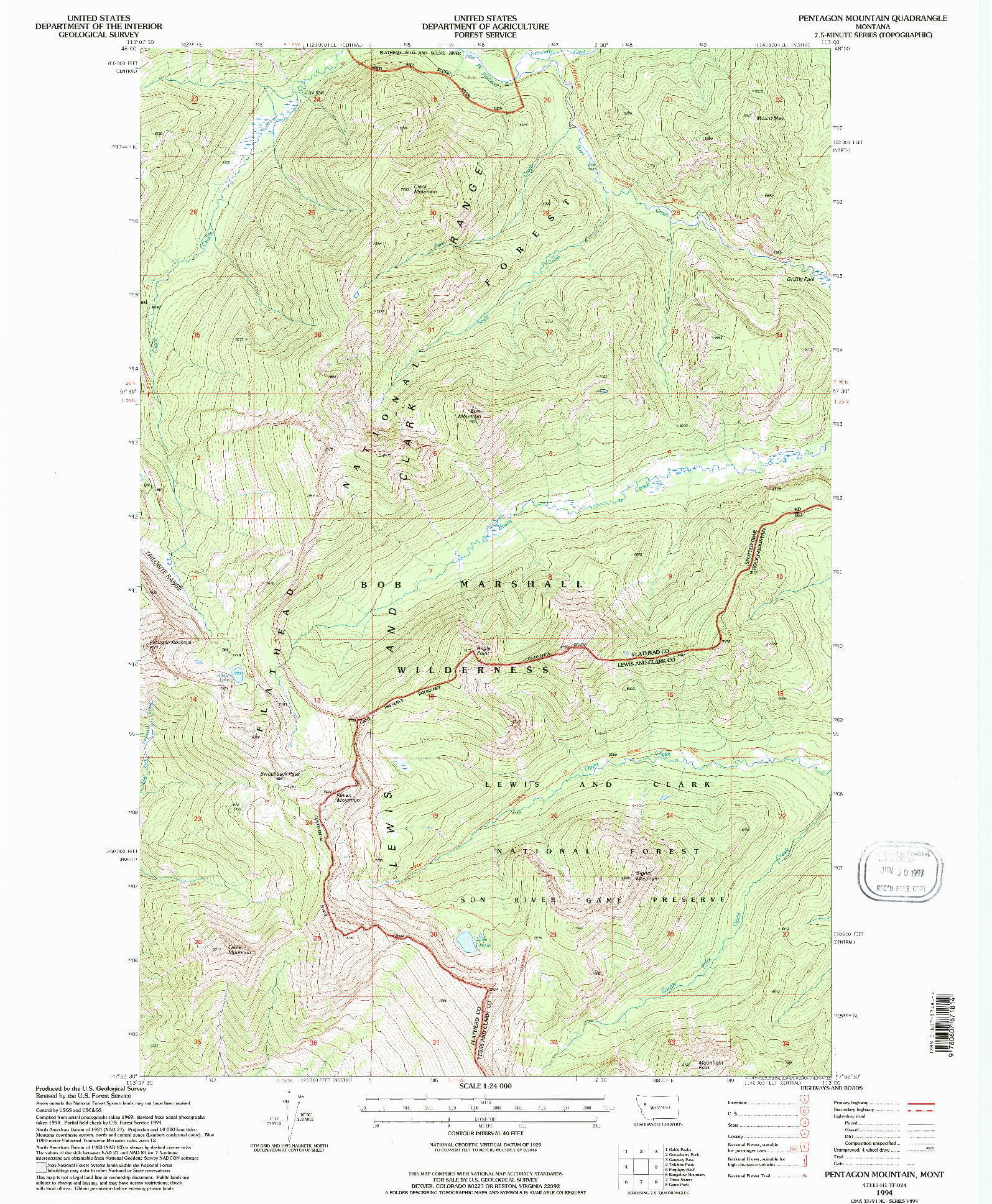 USGS 1:24000-SCALE QUADRANGLE FOR PENTAGON MOUNTAIN, MT 1994