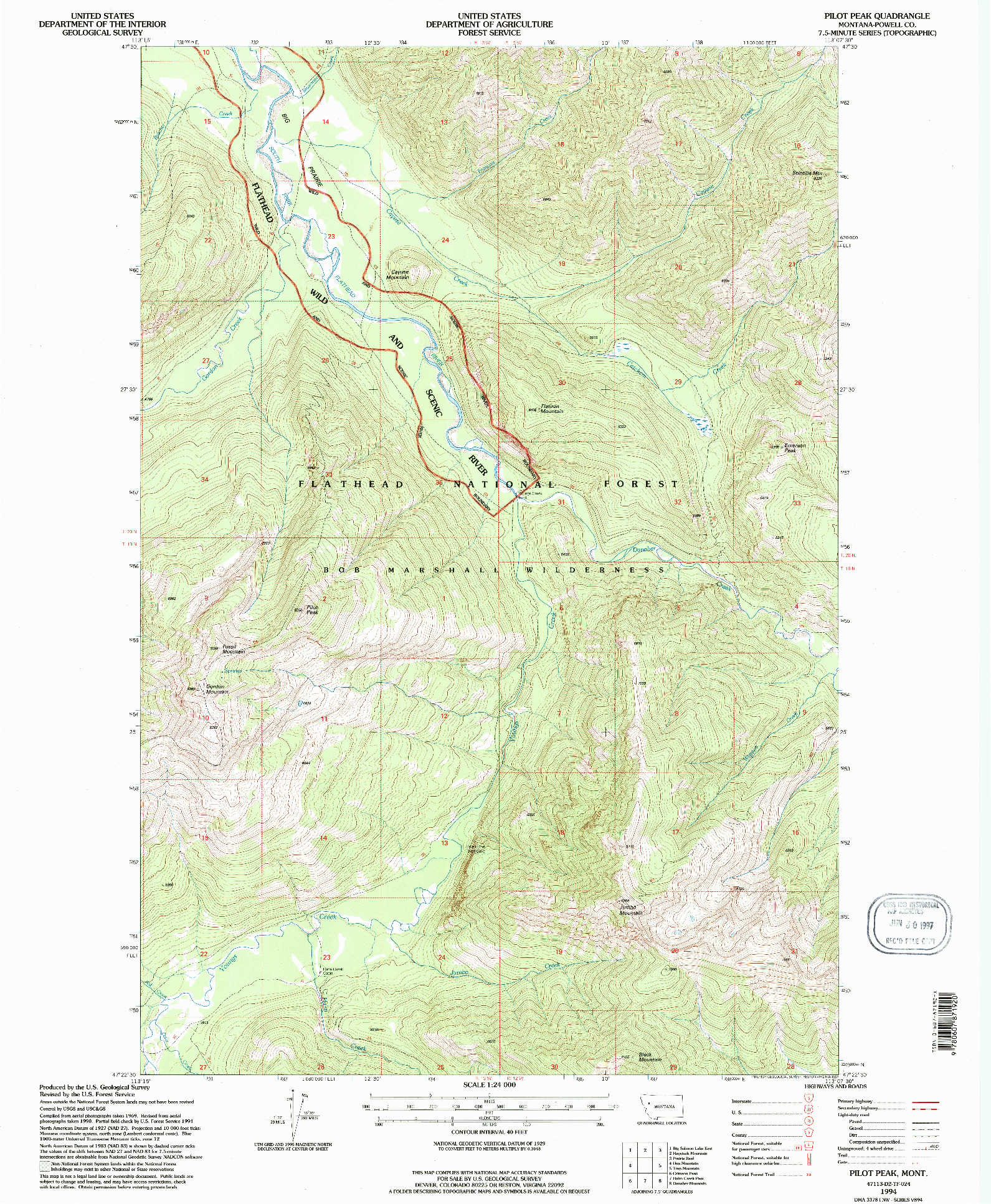 USGS 1:24000-SCALE QUADRANGLE FOR PILOT PEAK, MT 1994