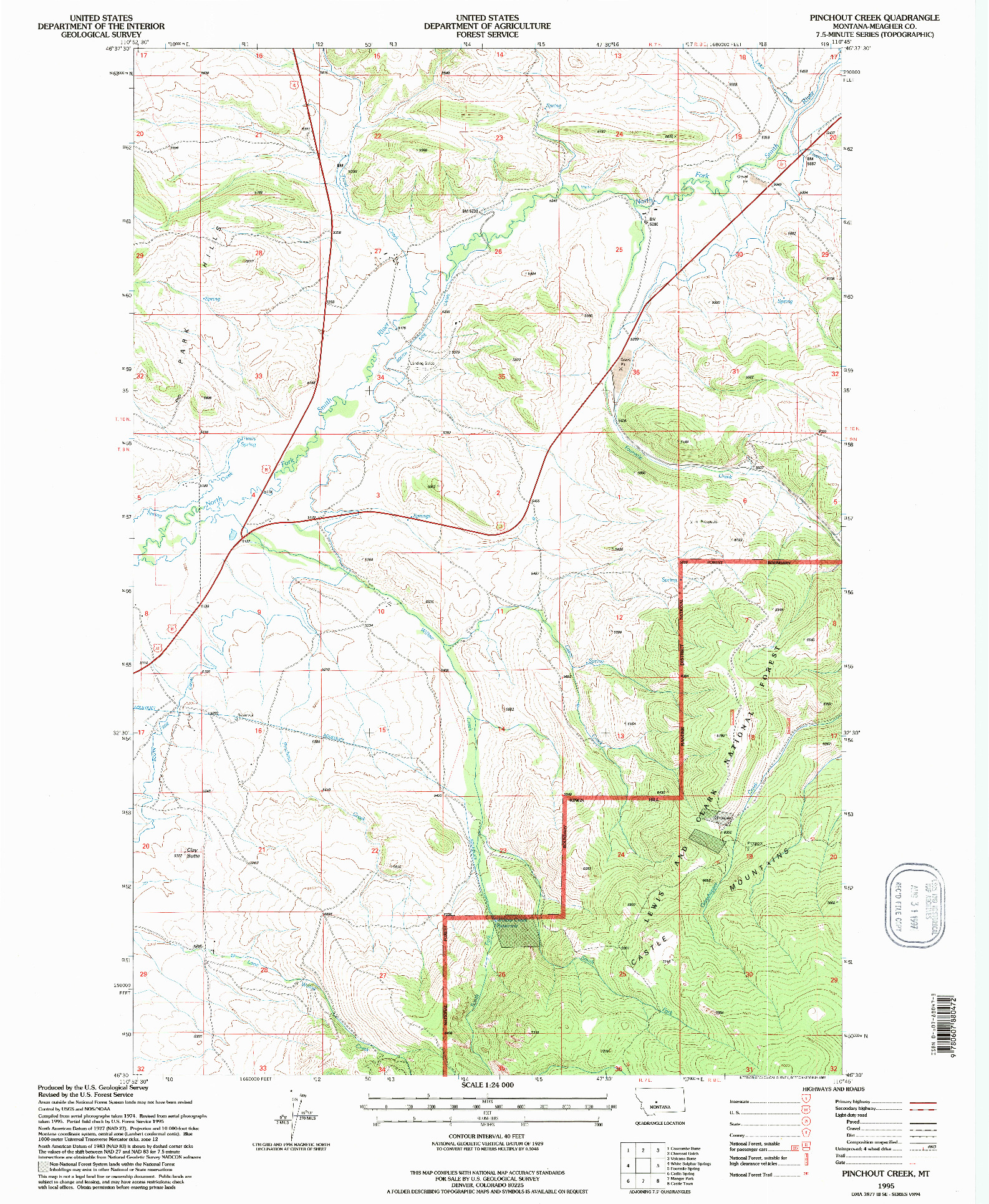 USGS 1:24000-SCALE QUADRANGLE FOR PINCHOUT CREEK, MT 1995