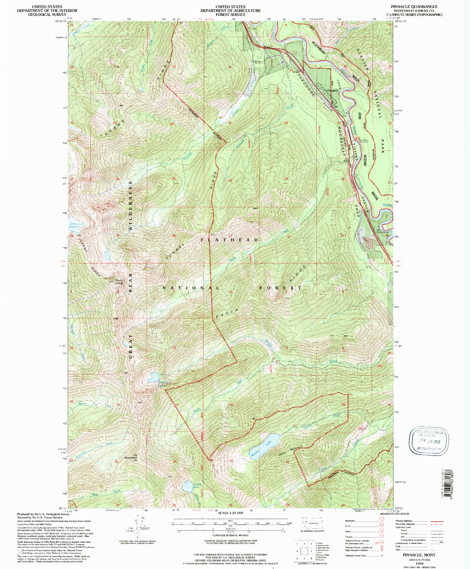 USGS 1:24000-SCALE QUADRANGLE FOR PINNACLE, MT 1994