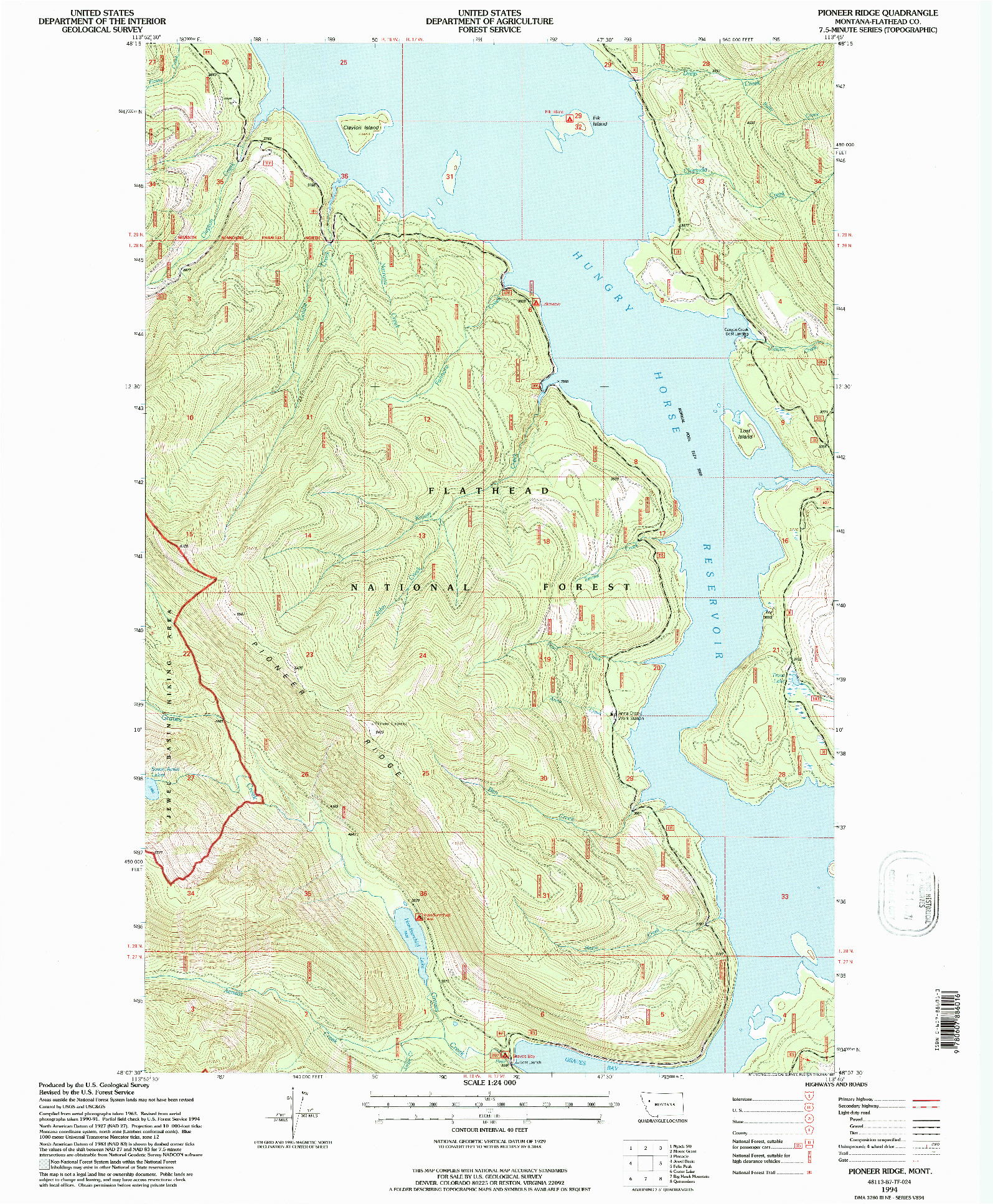 USGS 1:24000-SCALE QUADRANGLE FOR PIONEER RIDGE, MT 1994