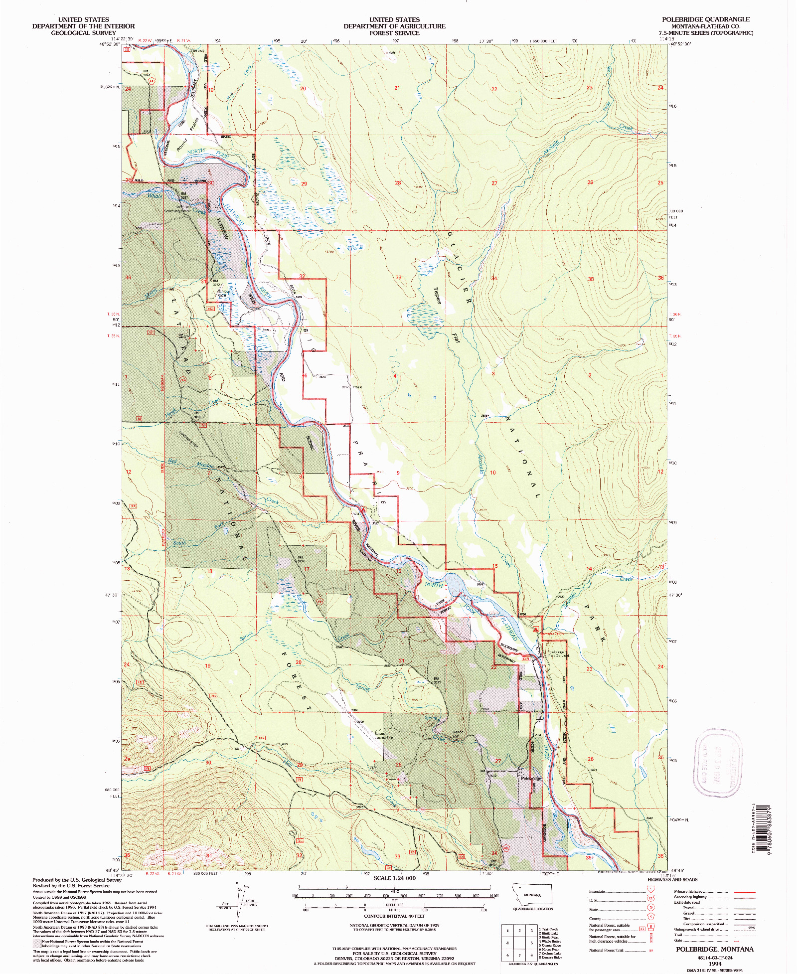 USGS 1:24000-SCALE QUADRANGLE FOR POLEBRIDGE, MT 1994