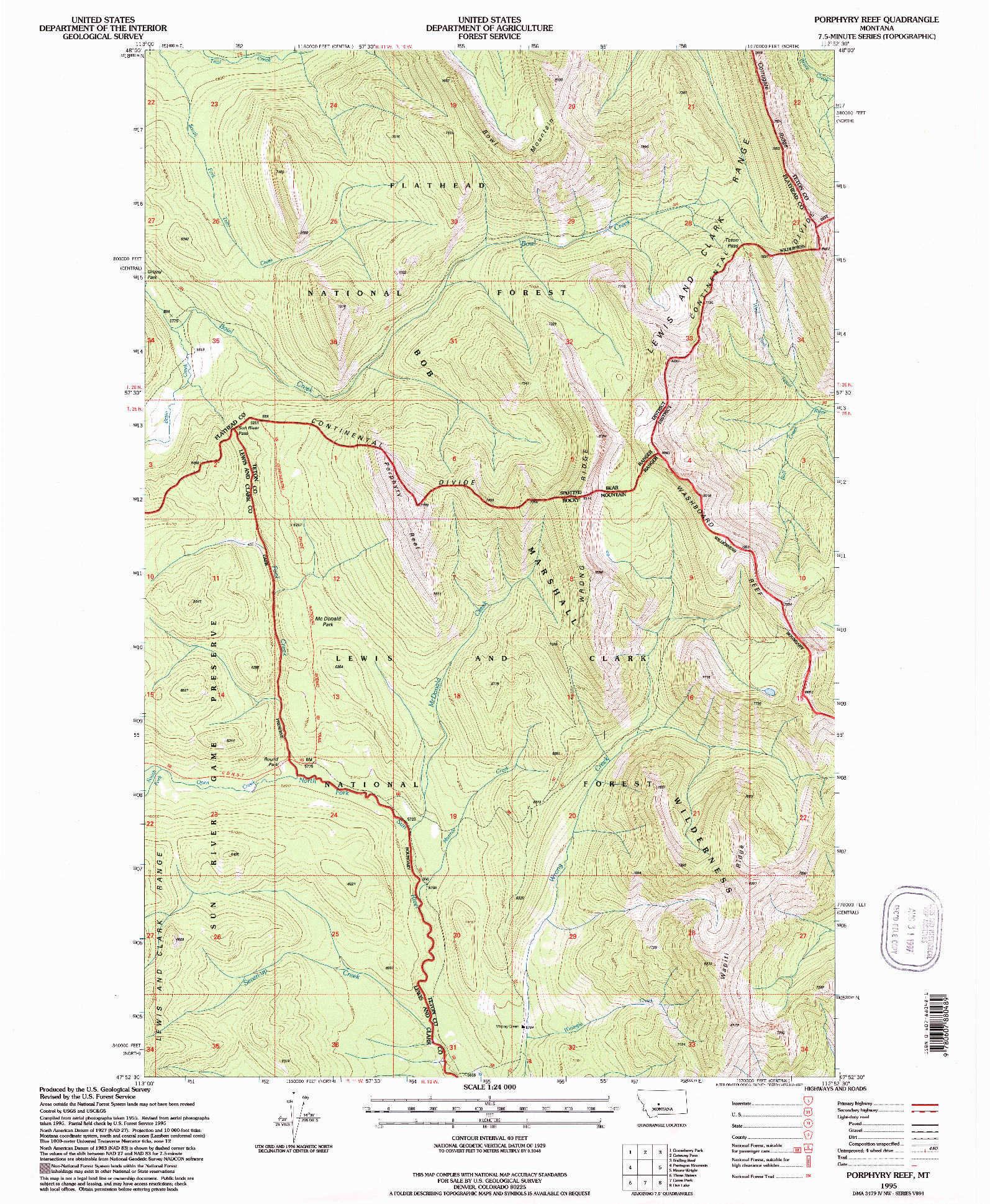 USGS 1:24000-SCALE QUADRANGLE FOR PORPHYRY REEF, MT 1995