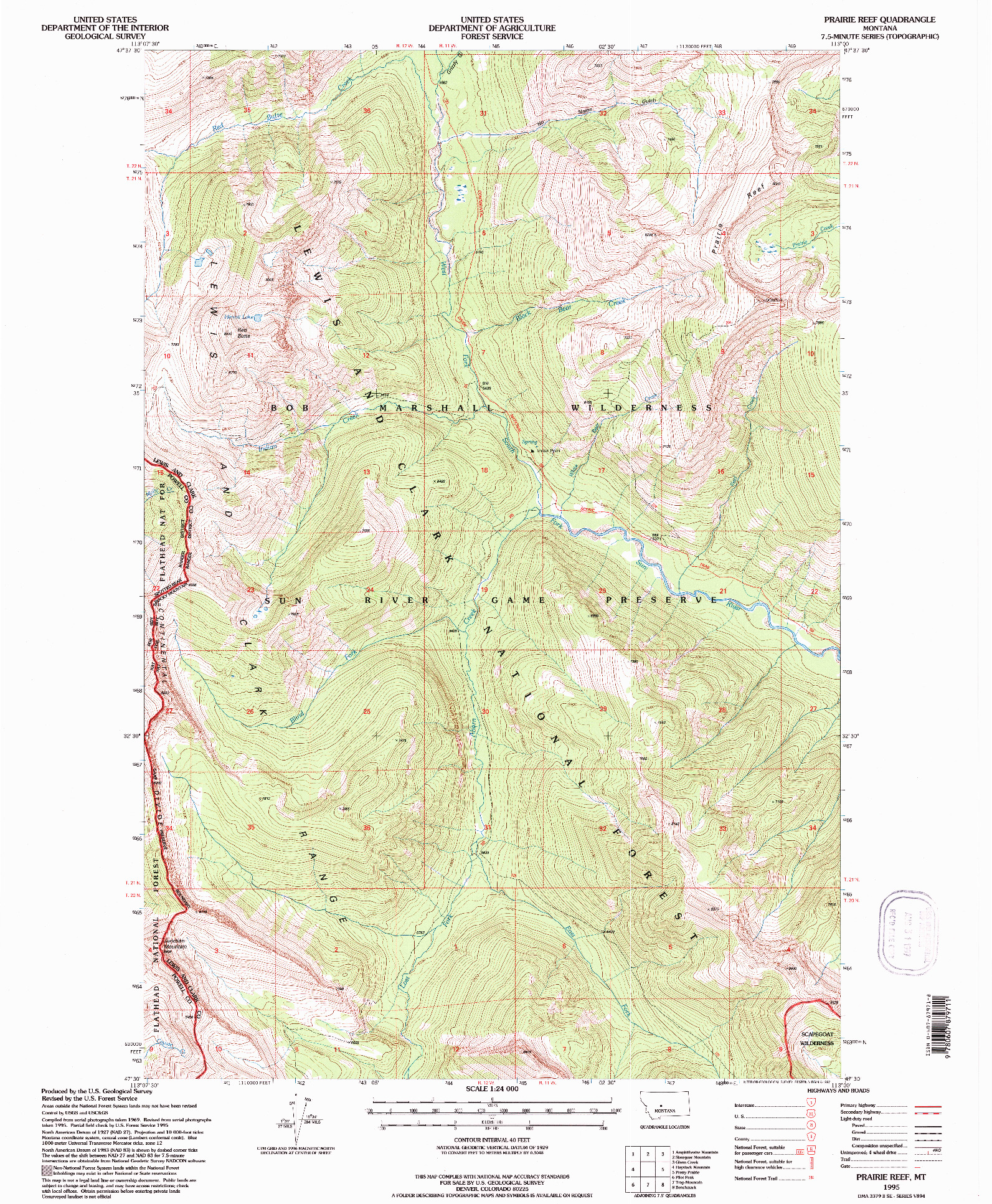 USGS 1:24000-SCALE QUADRANGLE FOR PRAIRIE REEF, MT 1995