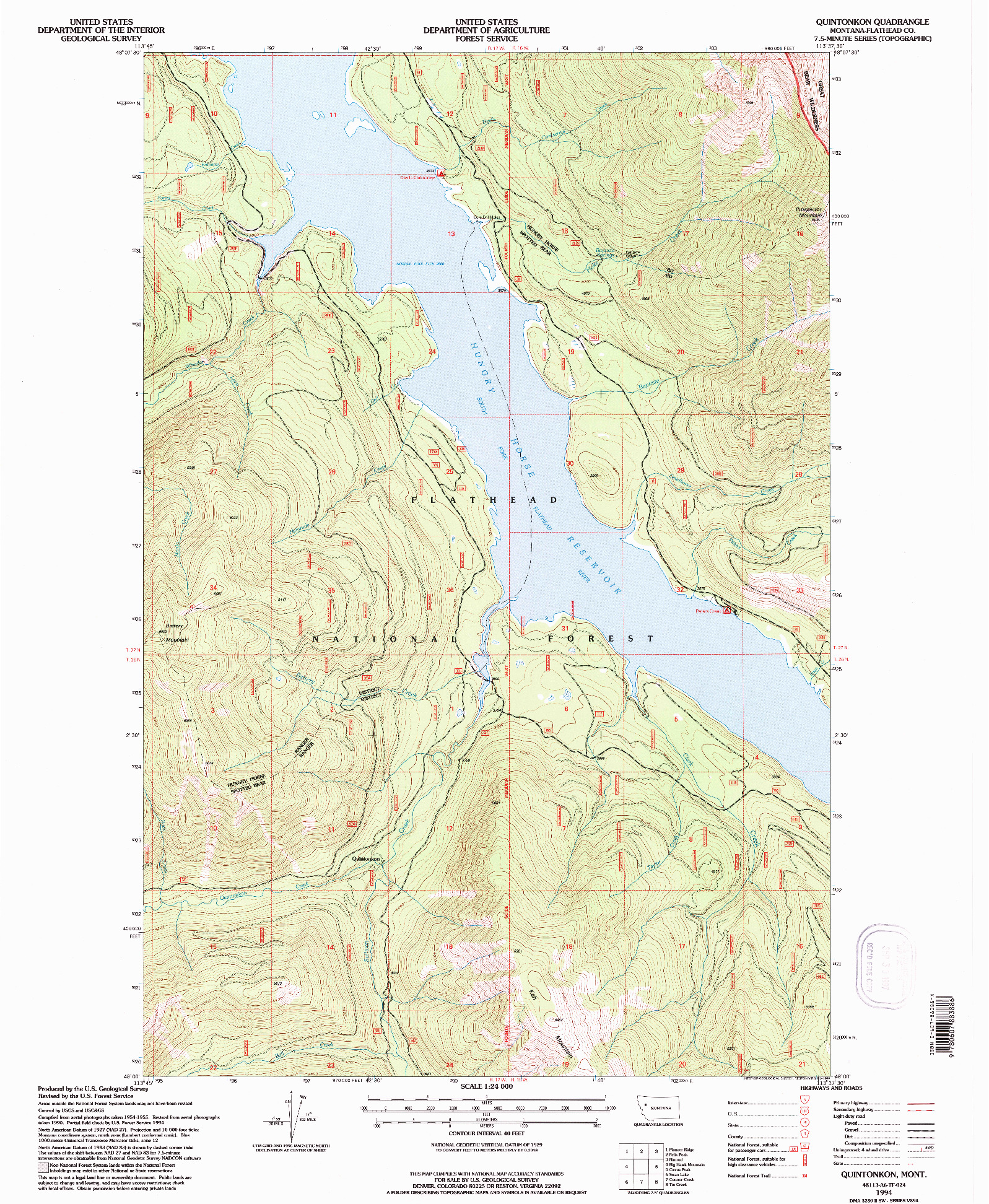 USGS 1:24000-SCALE QUADRANGLE FOR QUINTONKON, MT 1994