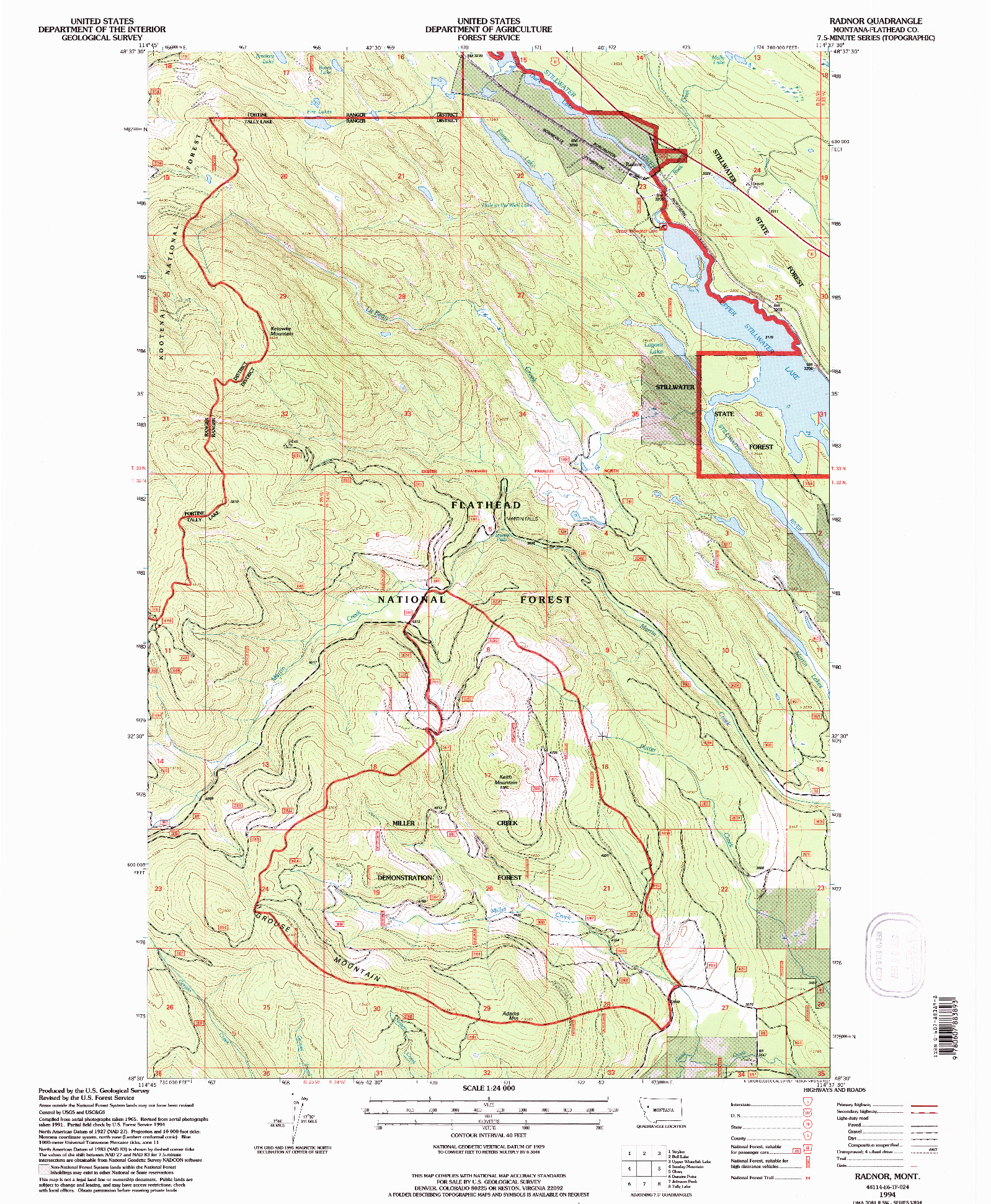 USGS 1:24000-SCALE QUADRANGLE FOR RADNOR, MT 1994