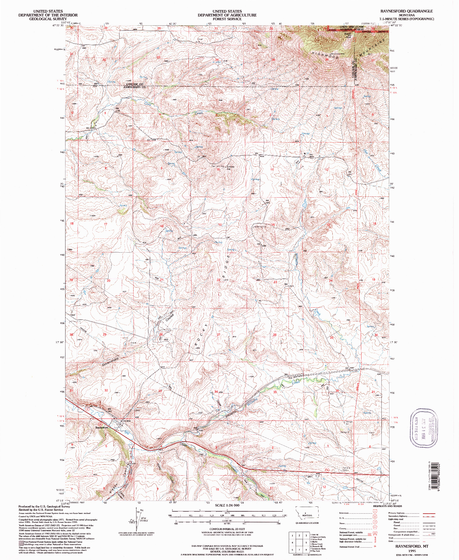 USGS 1:24000-SCALE QUADRANGLE FOR RAYNESFORD, MT 1995