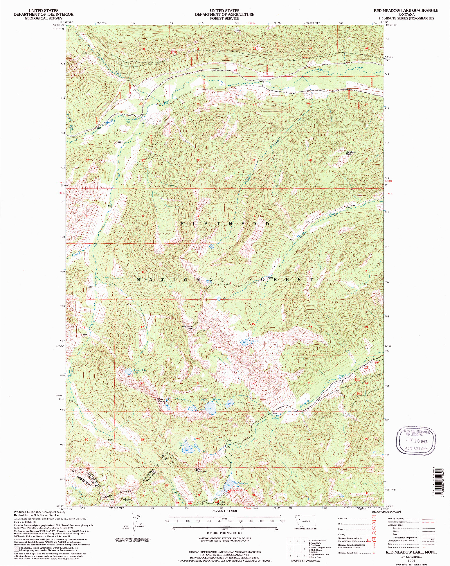 USGS 1:24000-SCALE QUADRANGLE FOR RED MEADOW LAKE, MT 1994