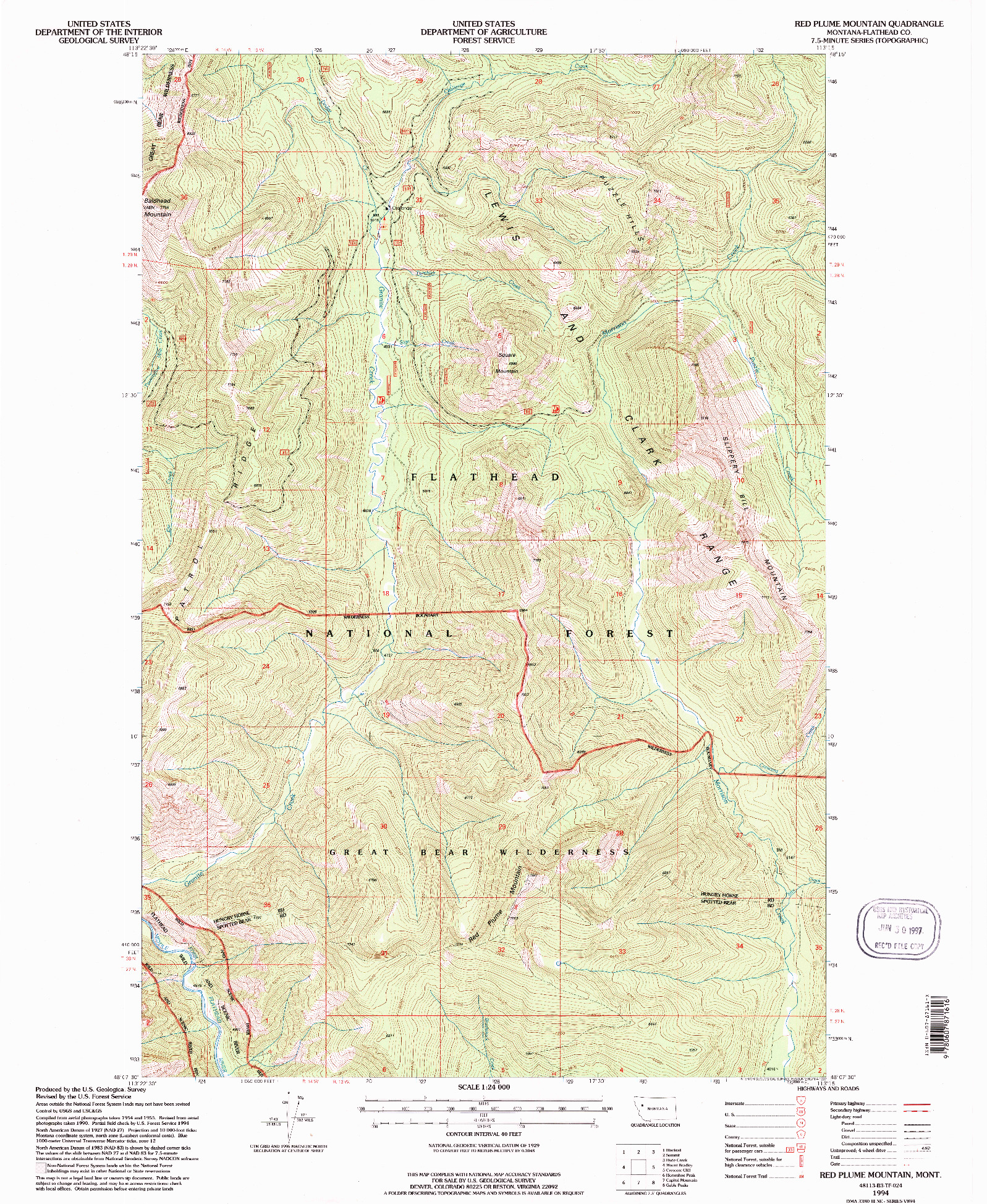 USGS 1:24000-SCALE QUADRANGLE FOR RED PLUME MOUNTAIN, MT 1994