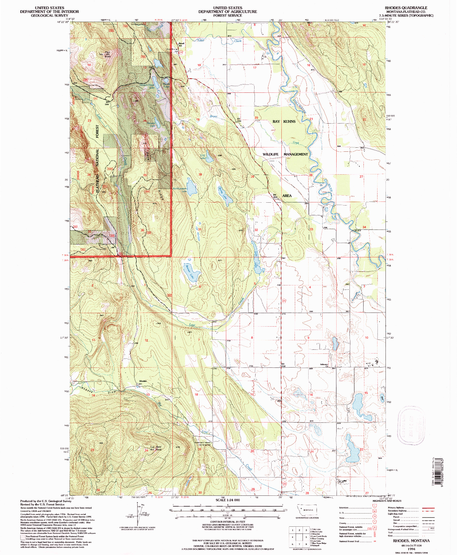 USGS 1:24000-SCALE QUADRANGLE FOR RHODES, MT 1994