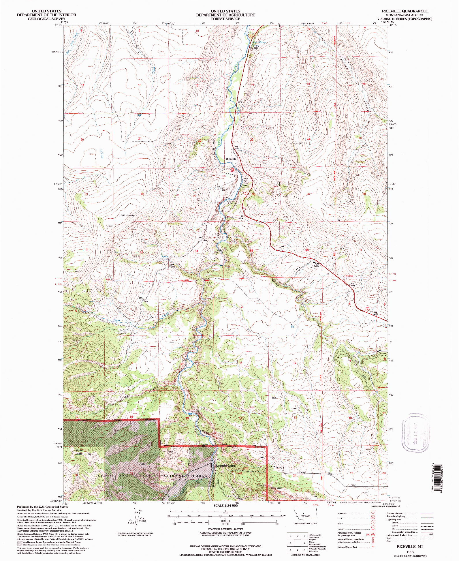 USGS 1:24000-SCALE QUADRANGLE FOR RICEVILLE, MT 1995
