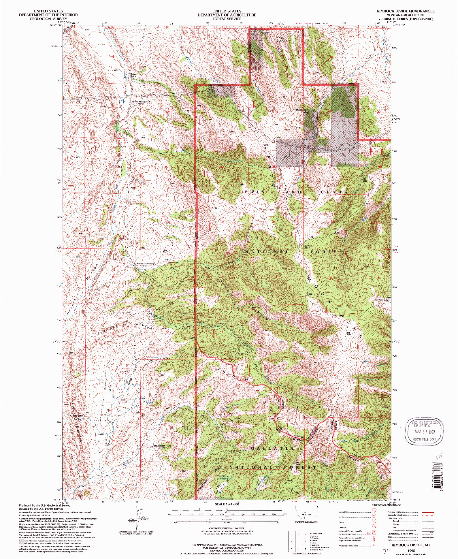 USGS 1:24000-SCALE QUADRANGLE FOR RIMROCK DIVIDE, MT 1995