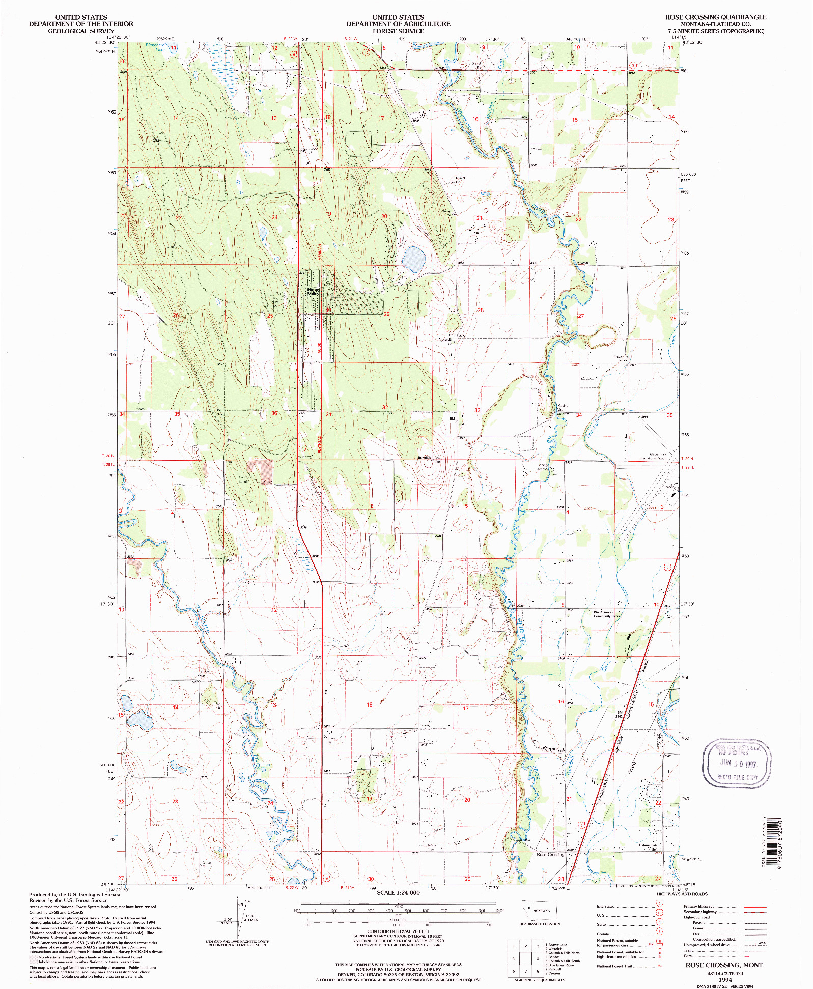 USGS 1:24000-SCALE QUADRANGLE FOR ROSE CROSSING, MT 1994