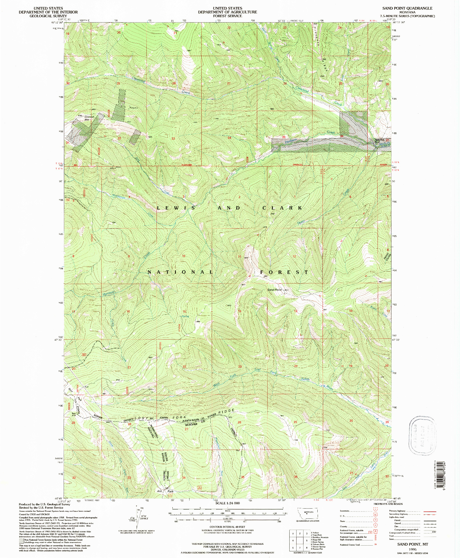 USGS 1:24000-SCALE QUADRANGLE FOR SAND POINT, MT 1995