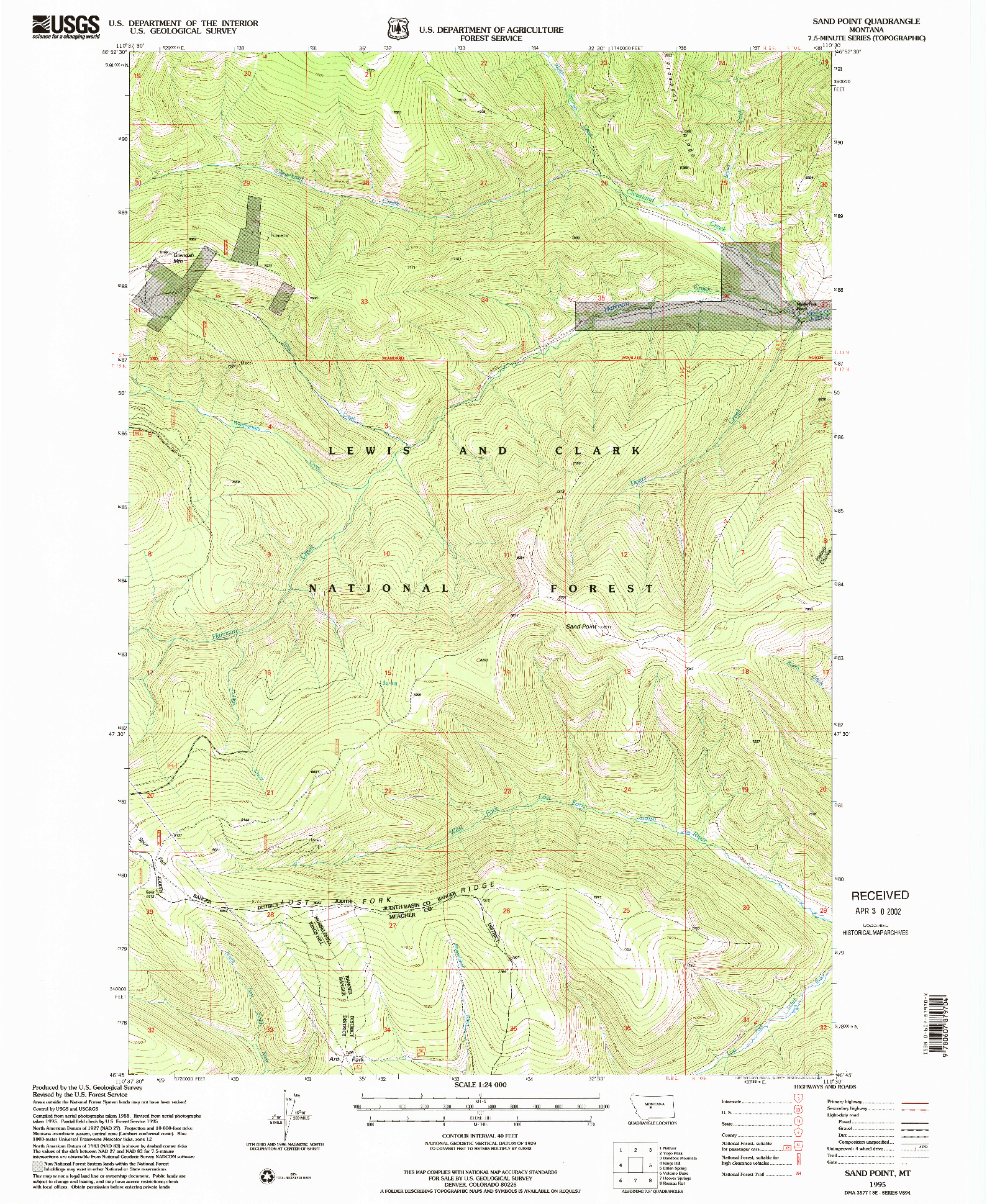 USGS 1:24000-SCALE QUADRANGLE FOR SAND POINT, MT 1995