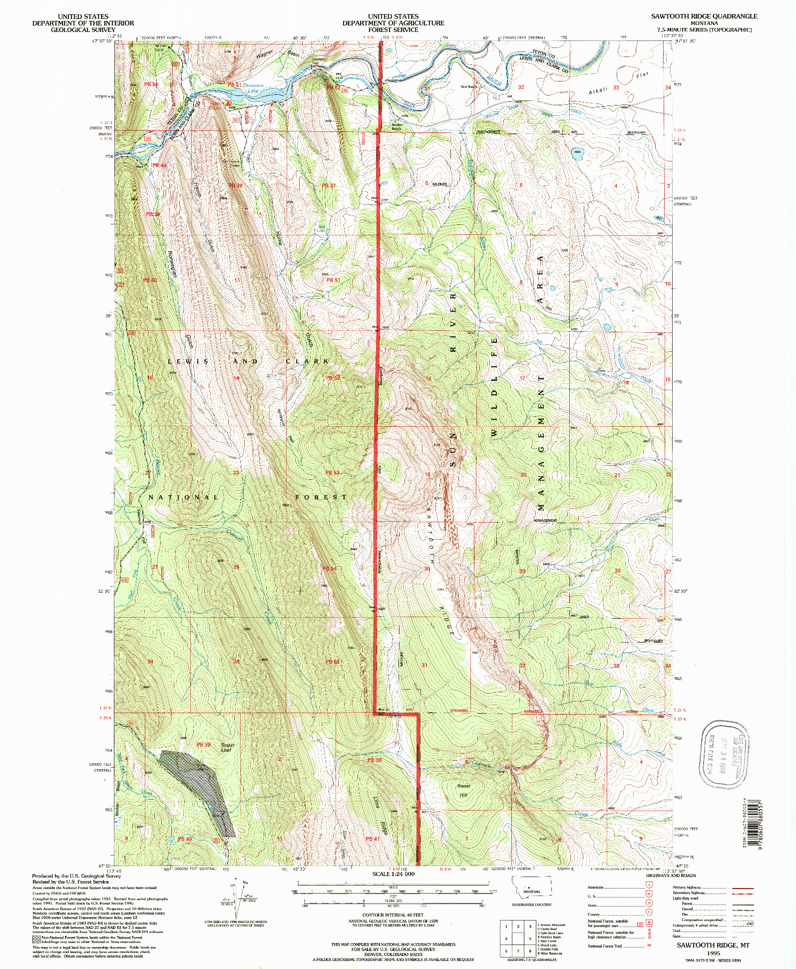 USGS 1:24000-SCALE QUADRANGLE FOR SAWTOOTH RIDGE, MT 1995
