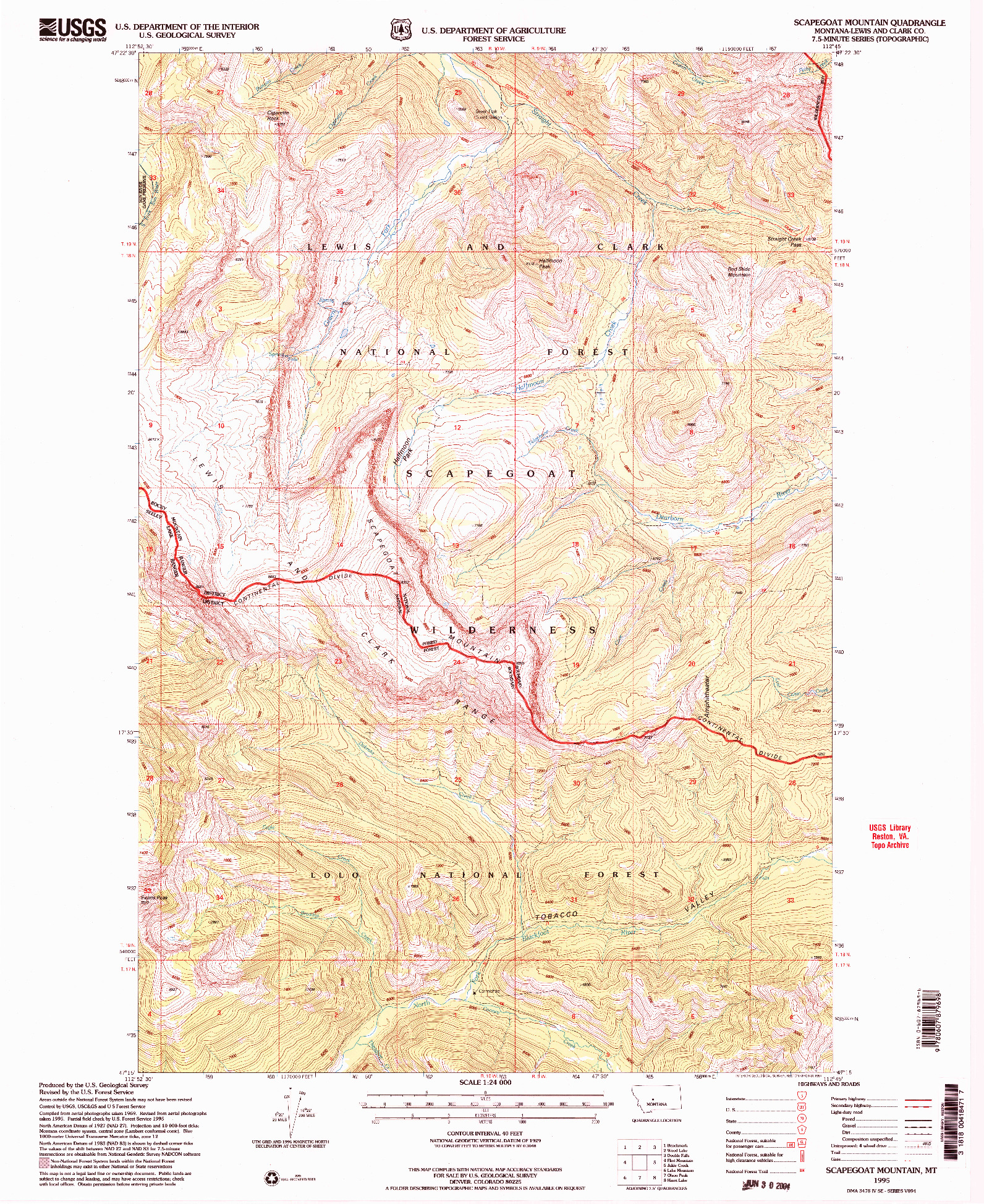 USGS 1:24000-SCALE QUADRANGLE FOR SCAPEGOAT MOUNTAIN, MT 1995