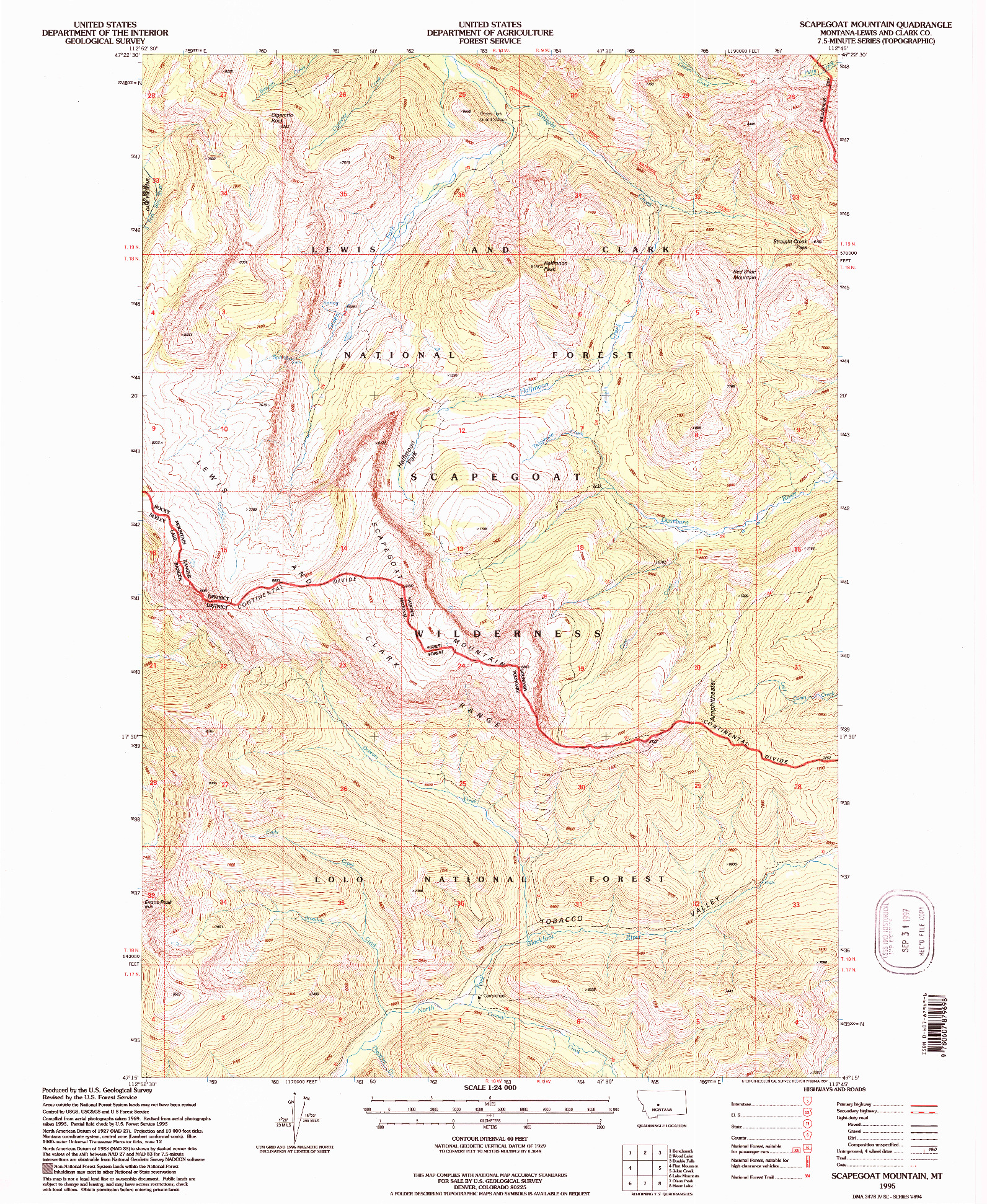 USGS 1:24000-SCALE QUADRANGLE FOR SCAPEGOAT MOUNTAIN, MT 1995