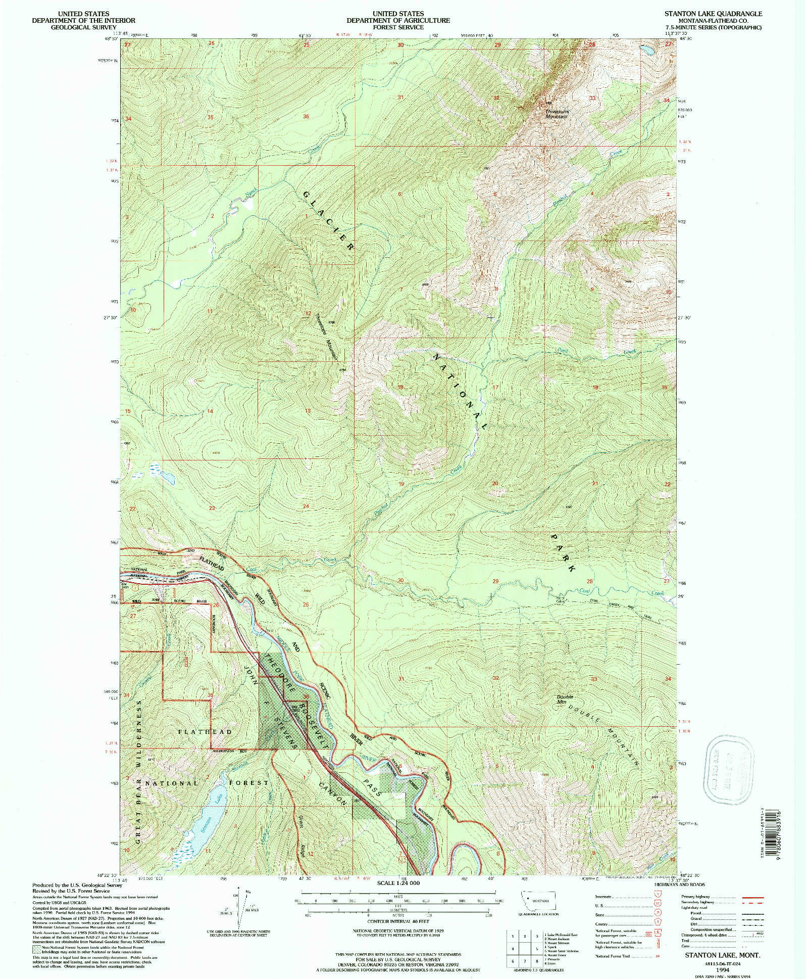USGS 1:24000-SCALE QUADRANGLE FOR STANTON LAKE, MT 1994
