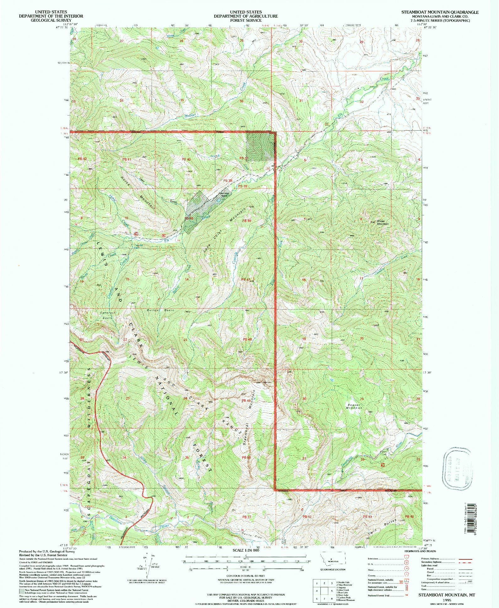 USGS 1:24000-SCALE QUADRANGLE FOR STEAMBOAT MOUNTAIN, MT 1995