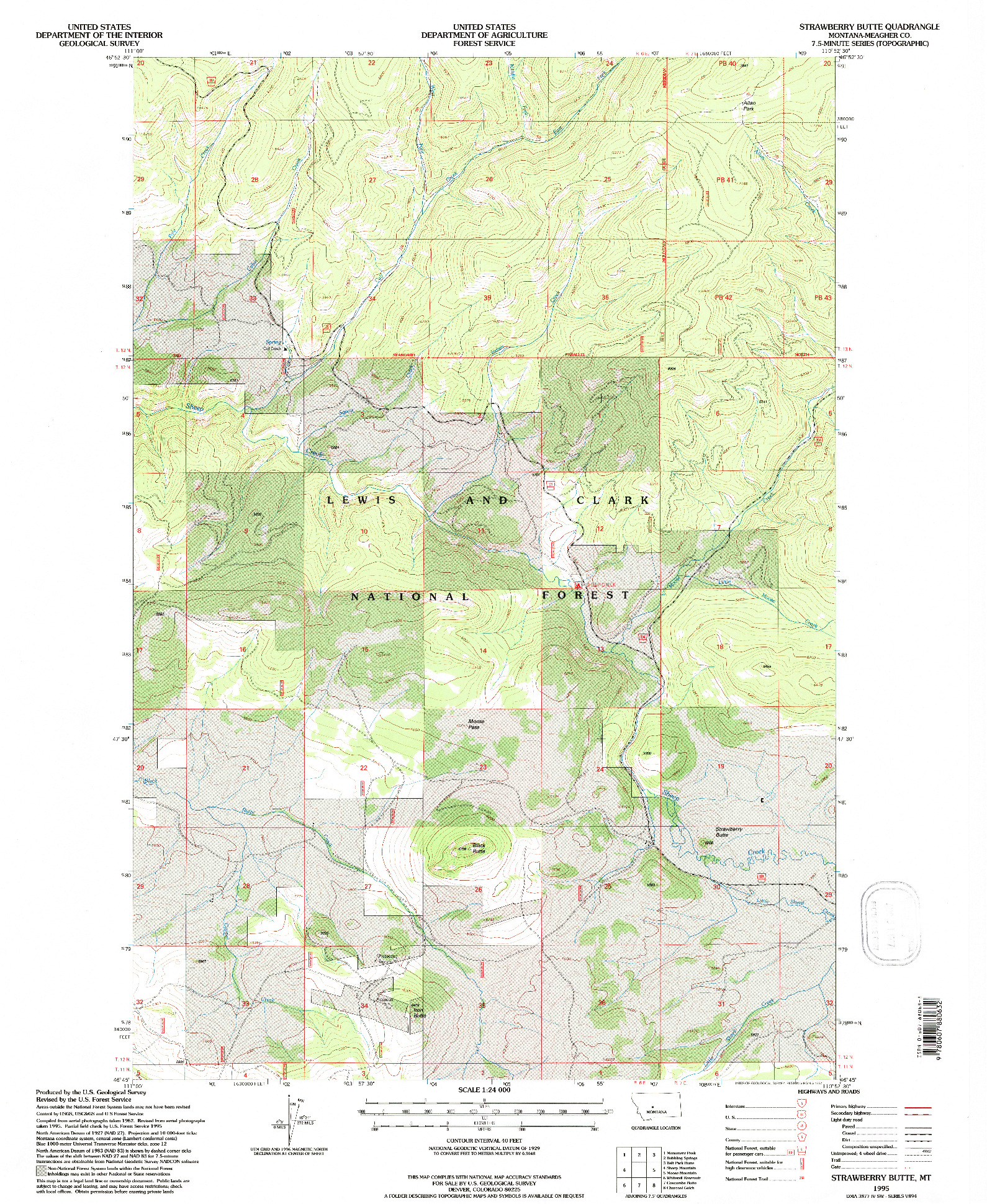 USGS 1:24000-SCALE QUADRANGLE FOR STRAWBERRY BUTTE, MT 1995