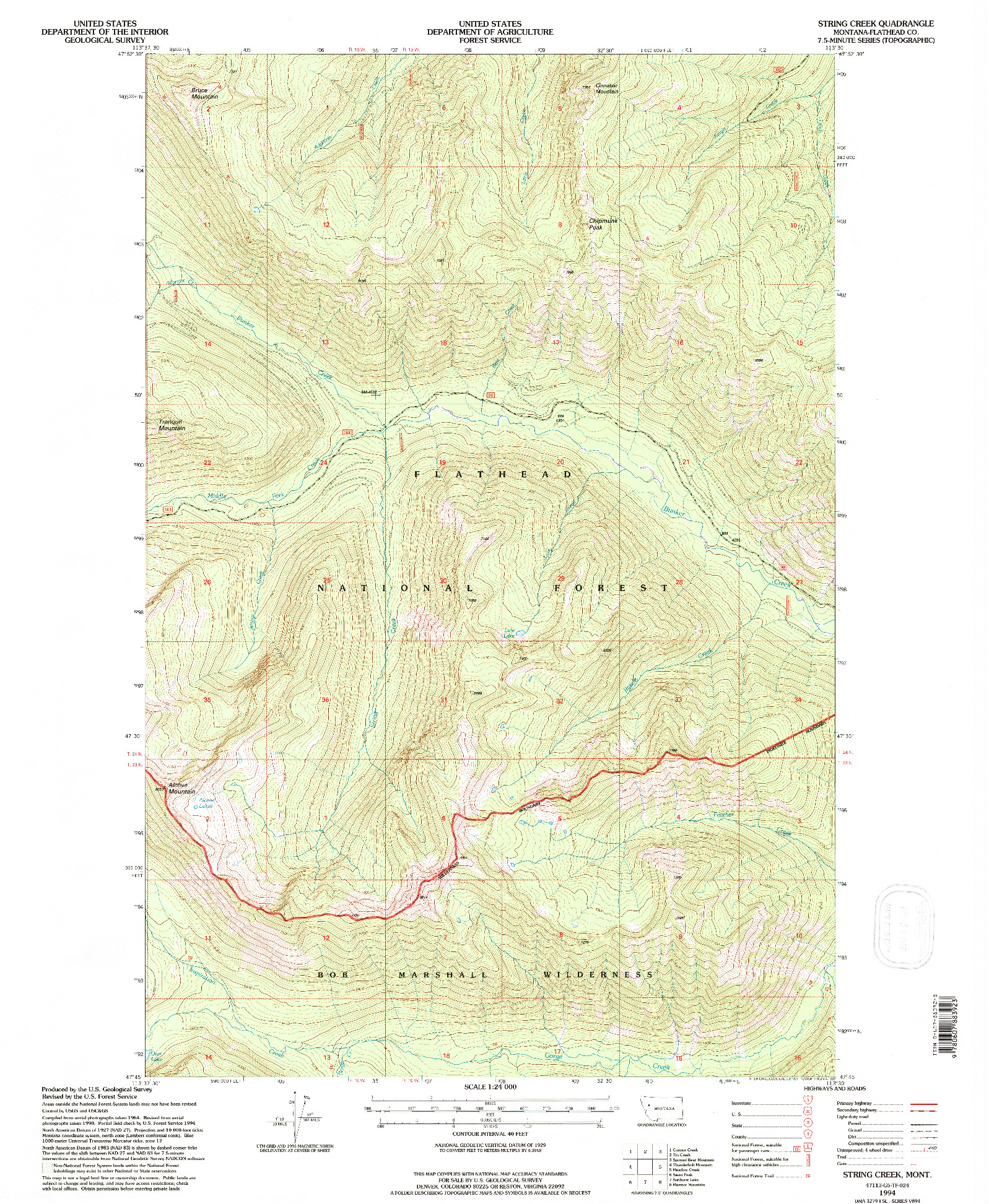 USGS 1:24000-SCALE QUADRANGLE FOR STRING CREEK, MT 1994