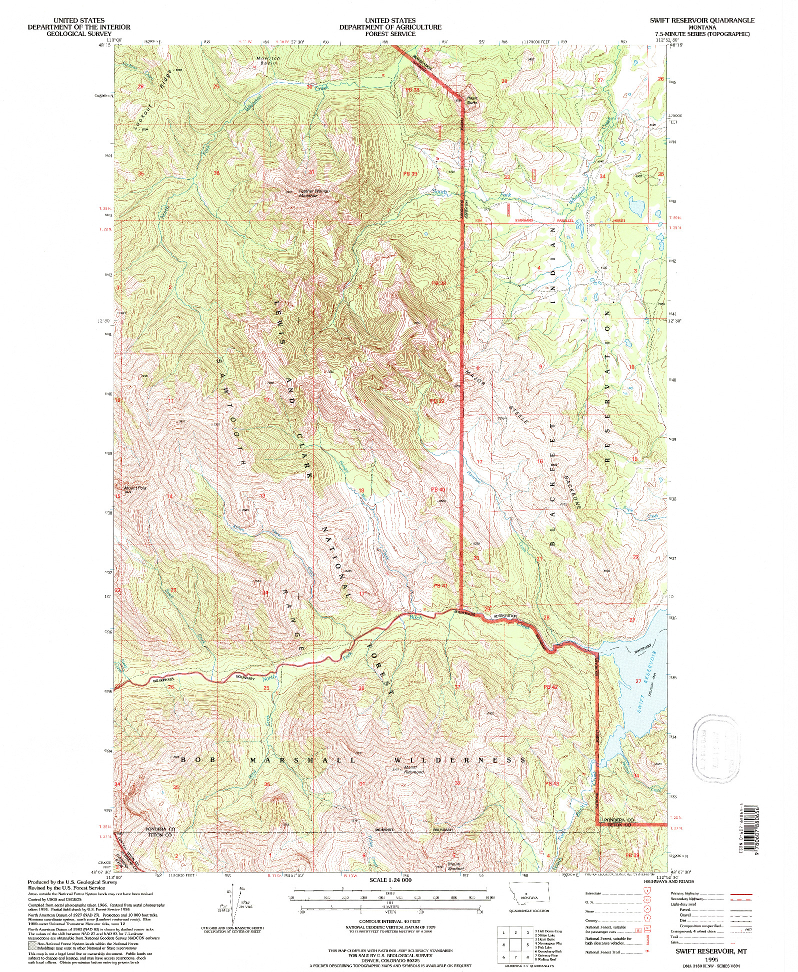 USGS 1:24000-SCALE QUADRANGLE FOR SWIFT RESERVOIR, MT 1995