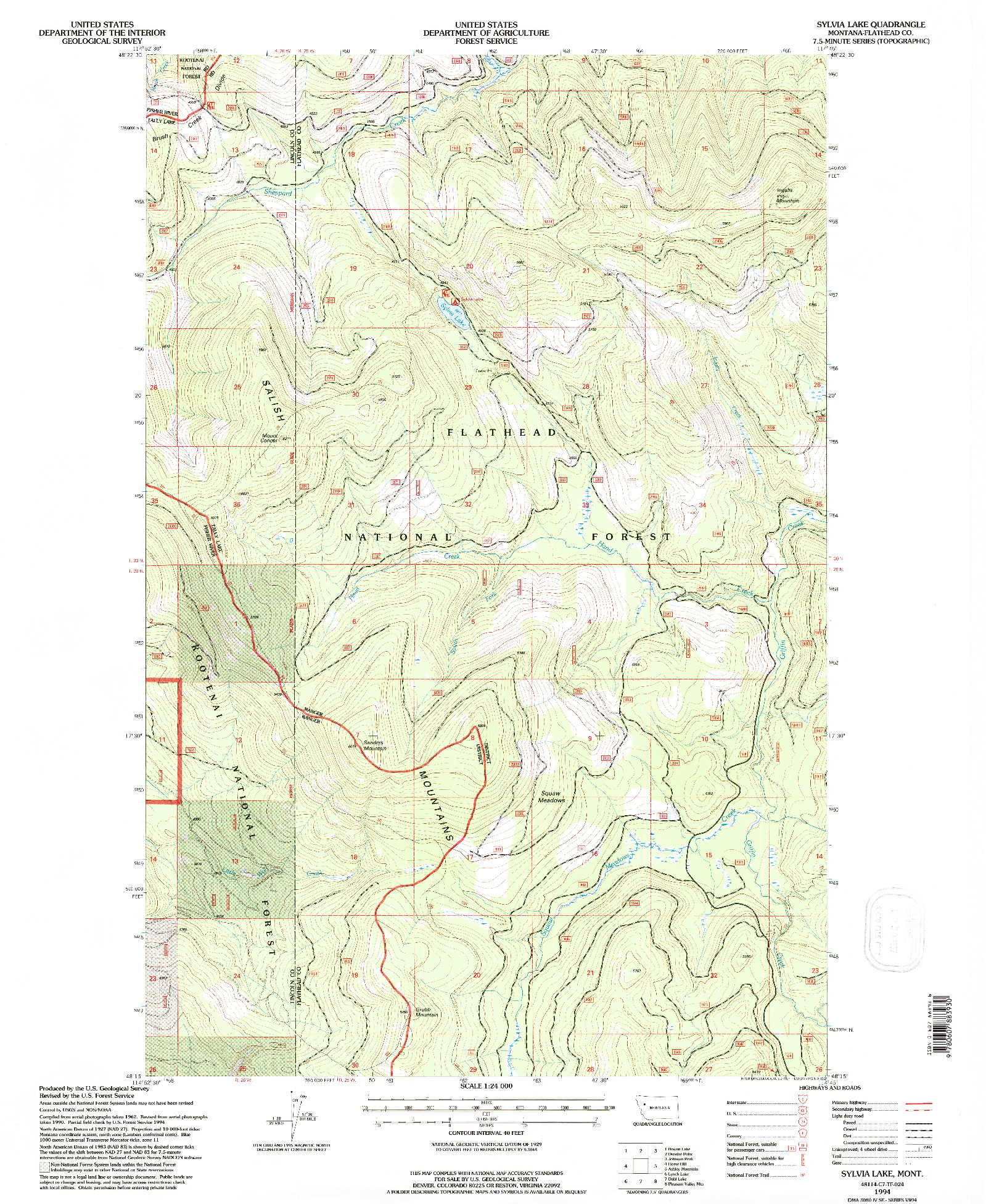 USGS 1:24000-SCALE QUADRANGLE FOR SYLVIA LAKE, MT 1994