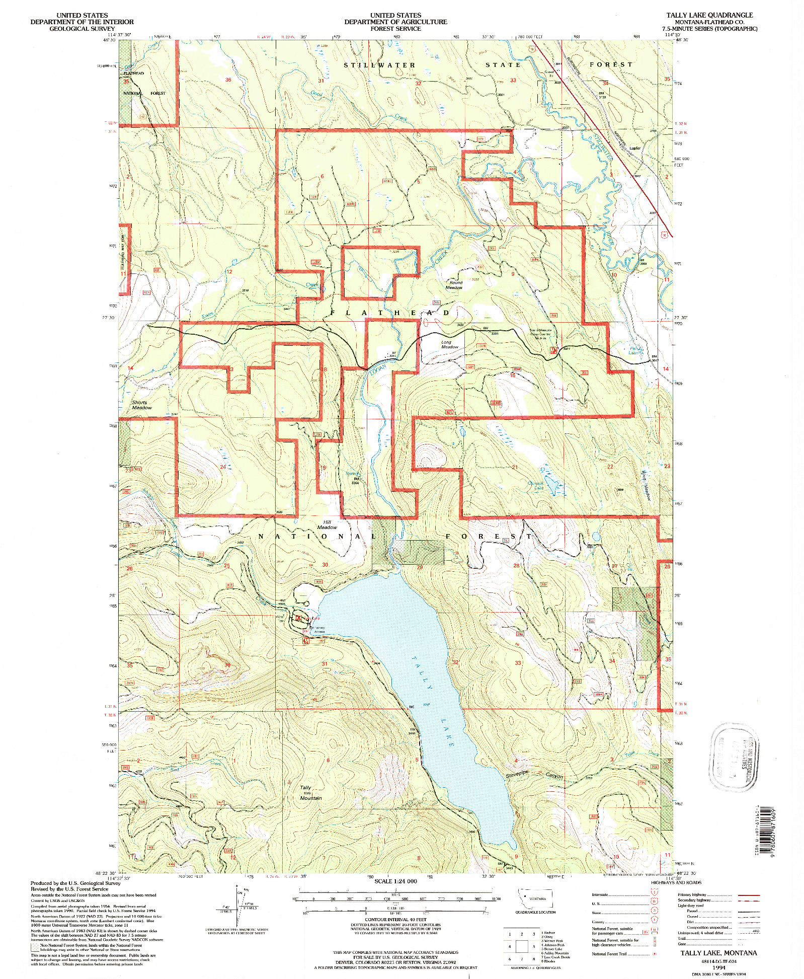 USGS 1:24000-SCALE QUADRANGLE FOR TALLY LAKE, MT 1994