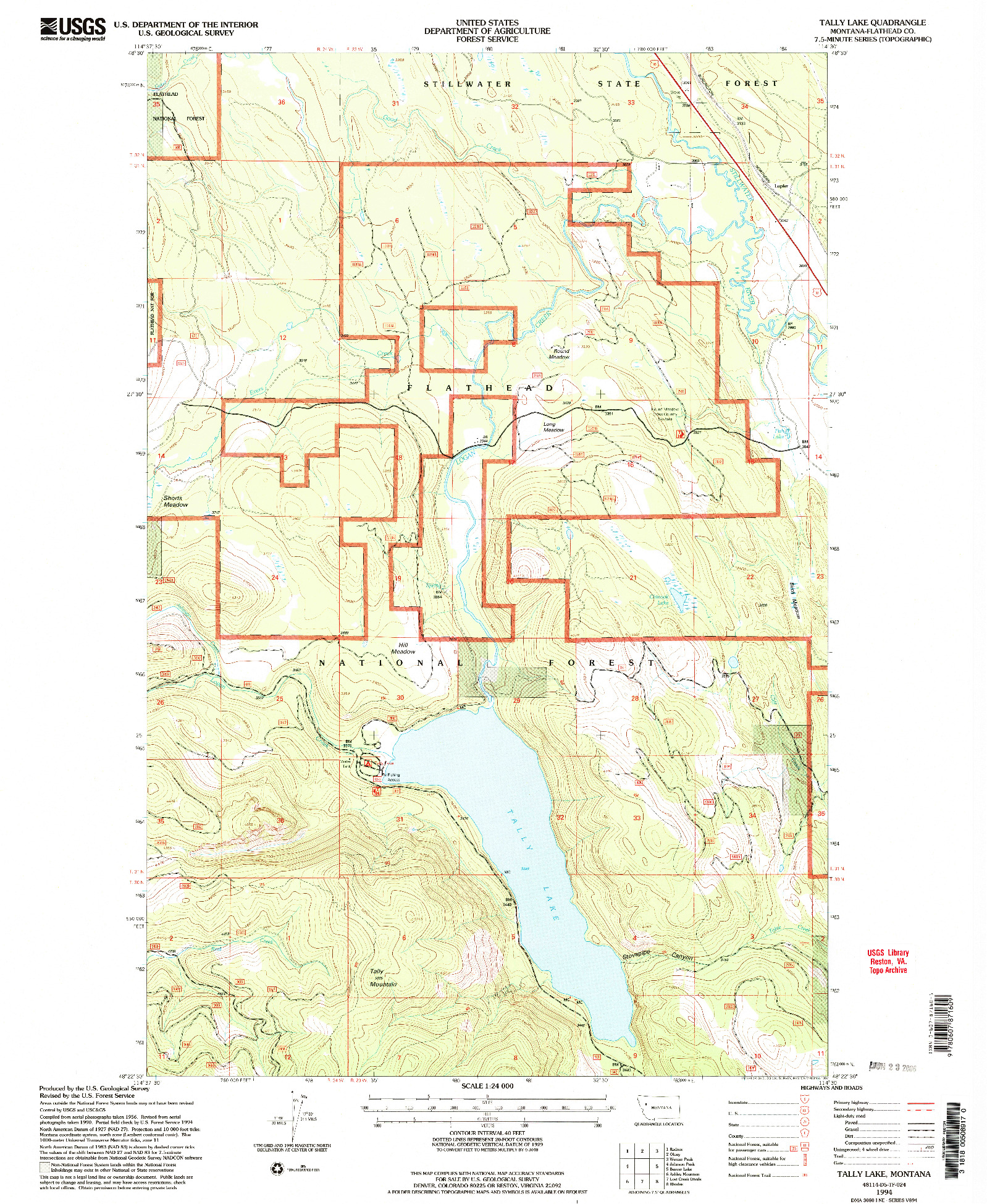 USGS 1:24000-SCALE QUADRANGLE FOR TALLY LAKE, MT 1994