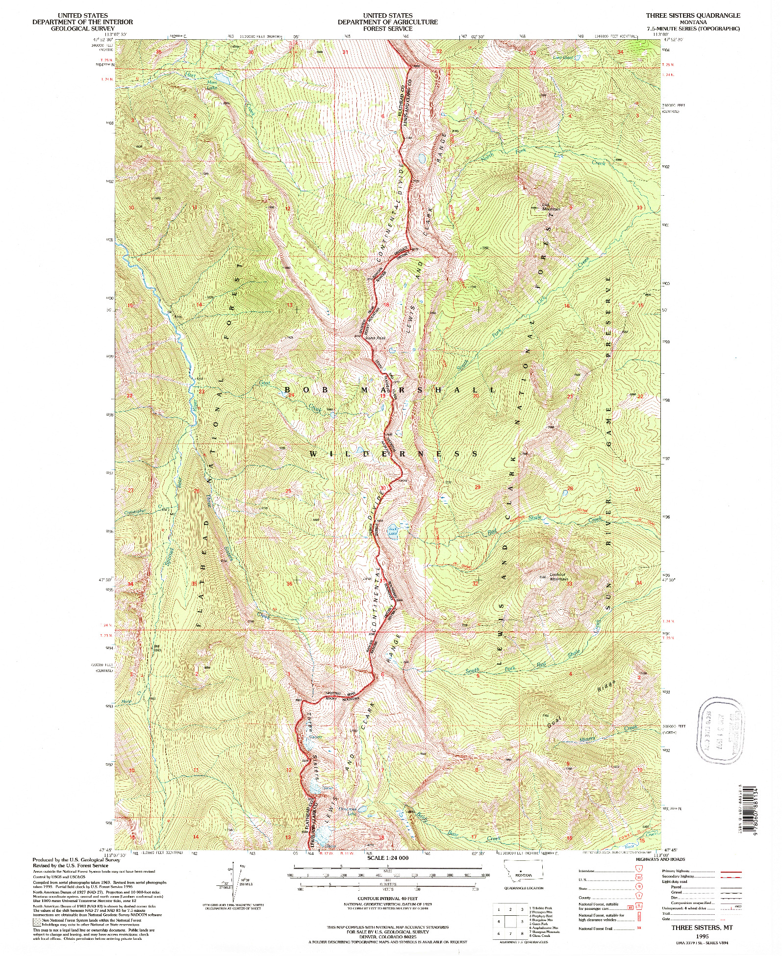 USGS 1:24000-SCALE QUADRANGLE FOR THREE SISTERS, MT 1995