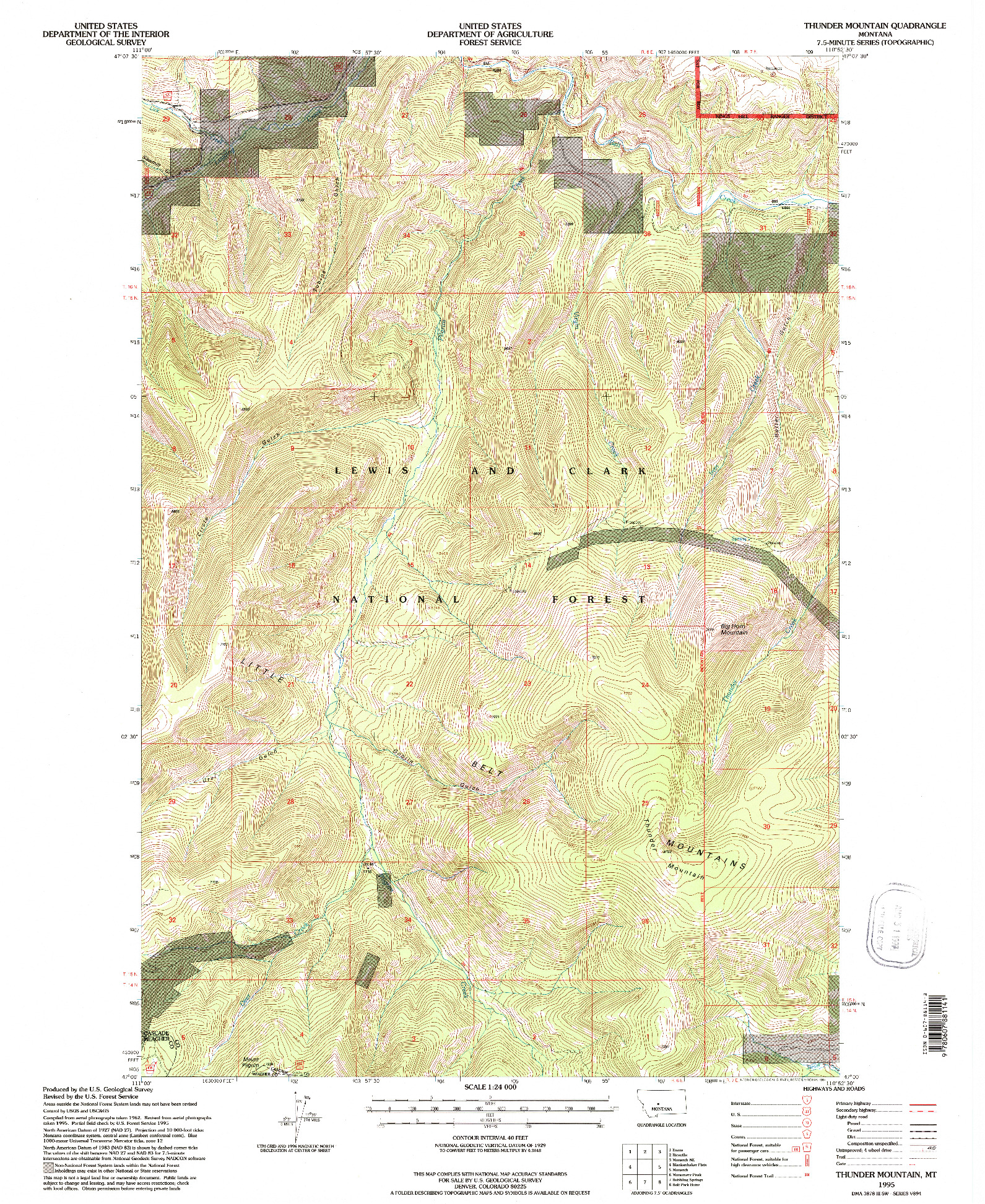 USGS 1:24000-SCALE QUADRANGLE FOR THUNDER MOUNTAIN, MT 1995