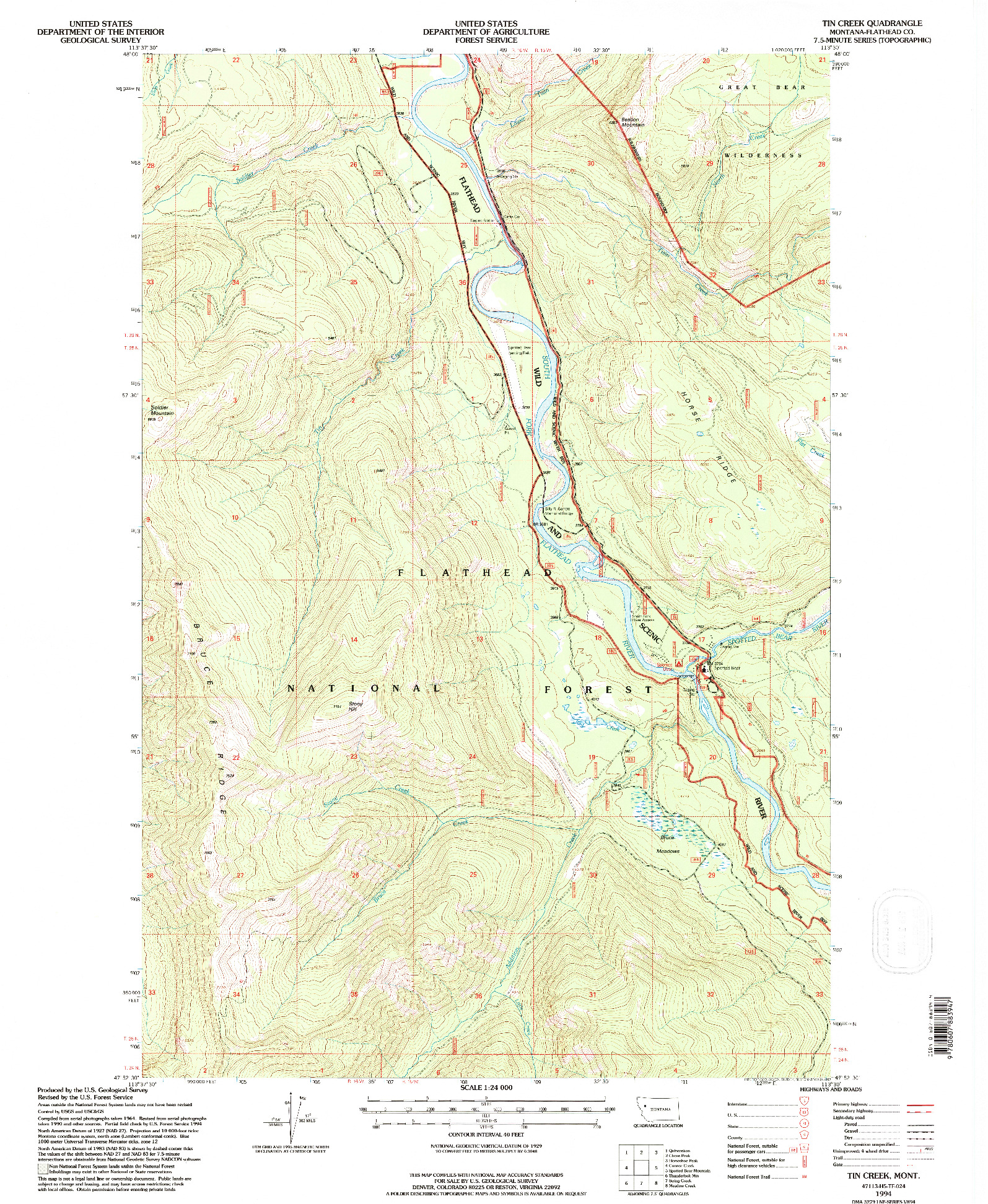 USGS 1:24000-SCALE QUADRANGLE FOR TIN CREEK, MT 1994