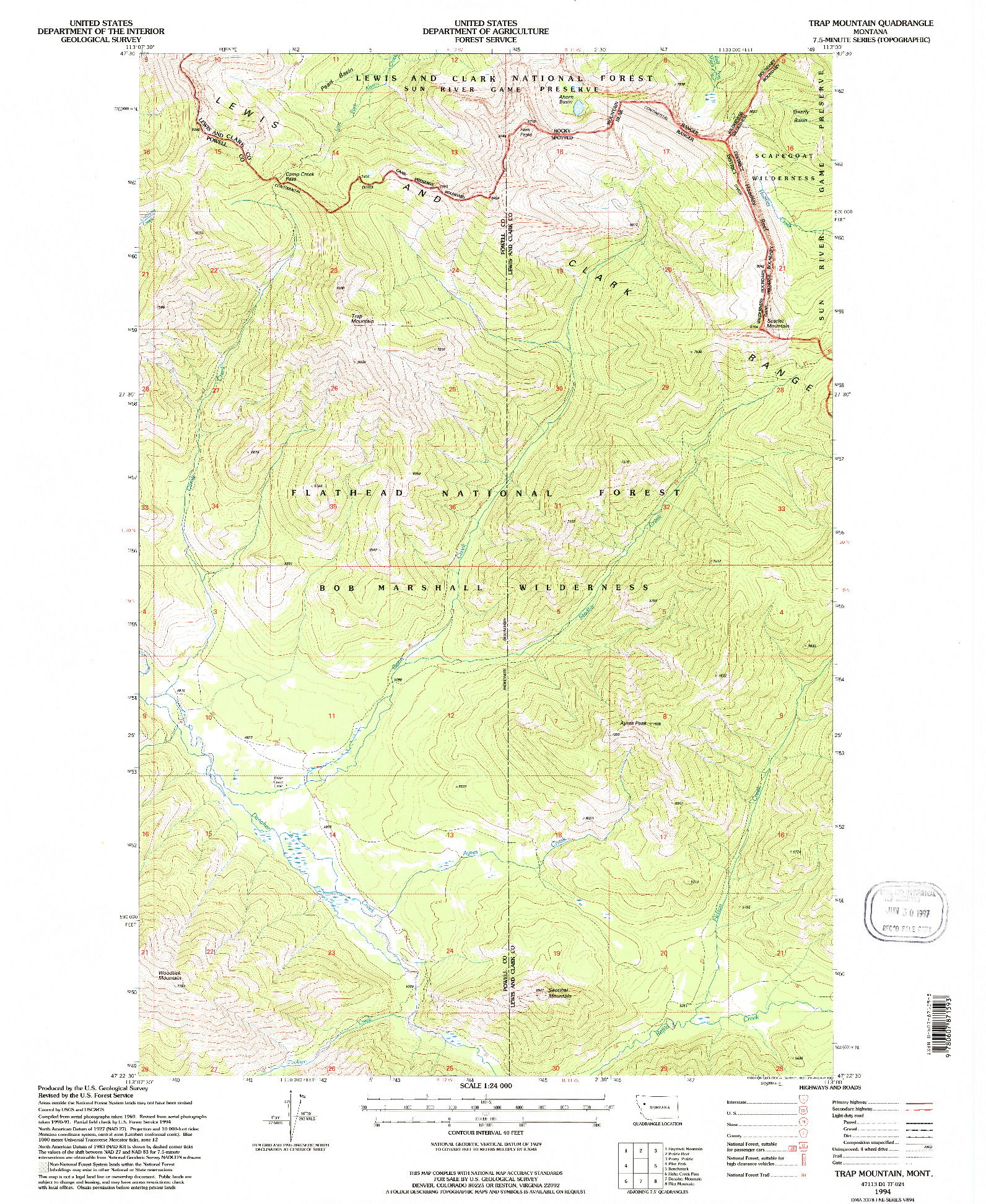 USGS 1:24000-SCALE QUADRANGLE FOR TRAP MOUNTAIN, MT 1994
