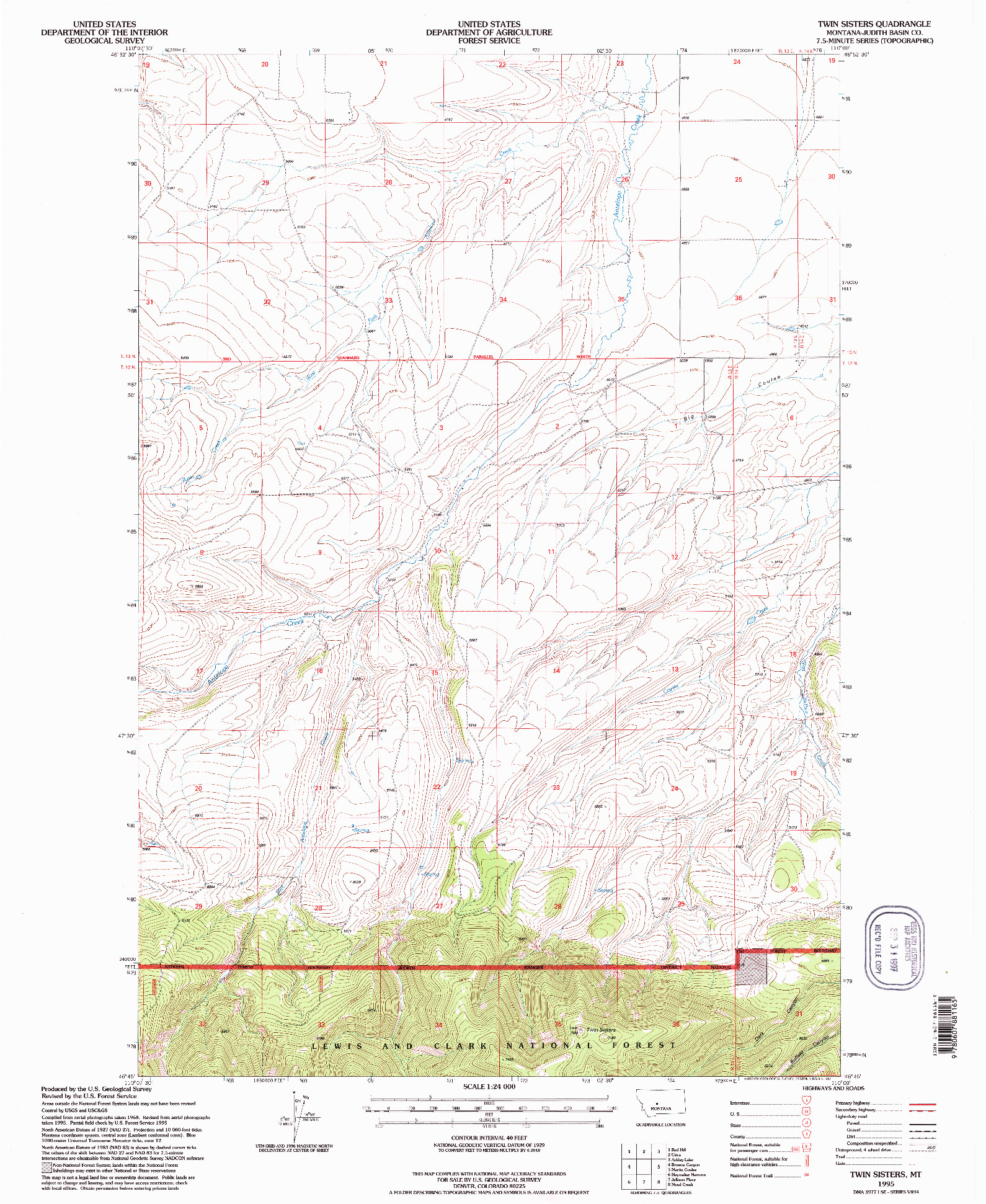 USGS 1:24000-SCALE QUADRANGLE FOR TWIN SISTERS, MT 1995