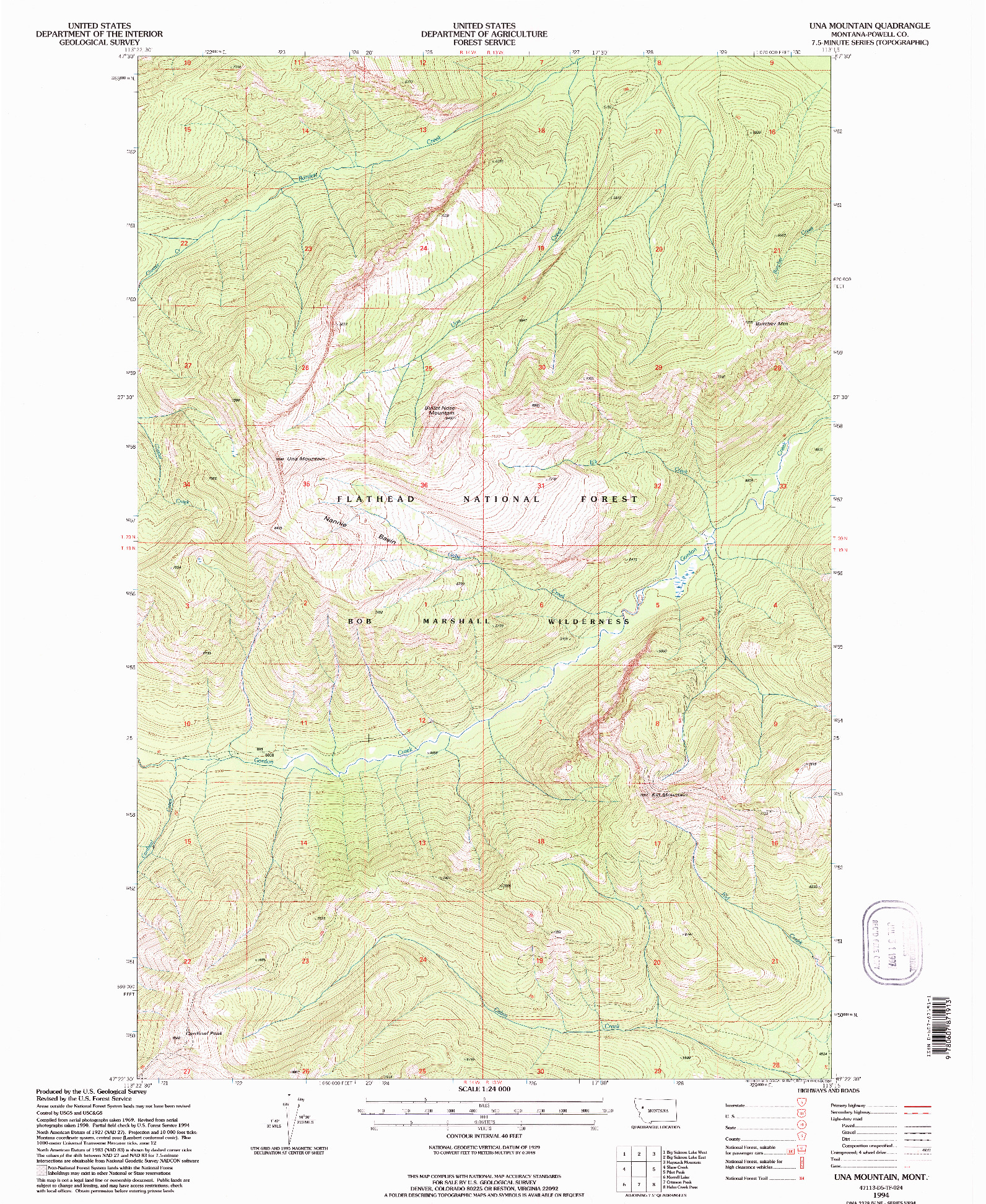 USGS 1:24000-SCALE QUADRANGLE FOR UNA MOUNTAIN, MT 1994