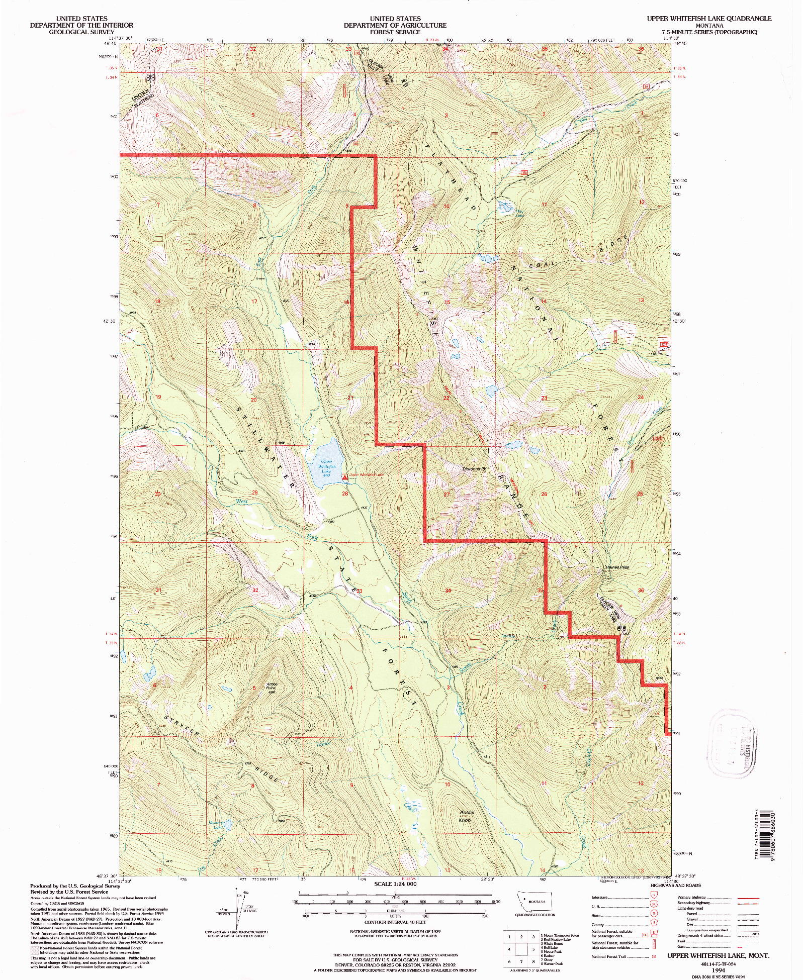 USGS 1:24000-SCALE QUADRANGLE FOR UPPER WHITEFISH LAKE, MT 1994