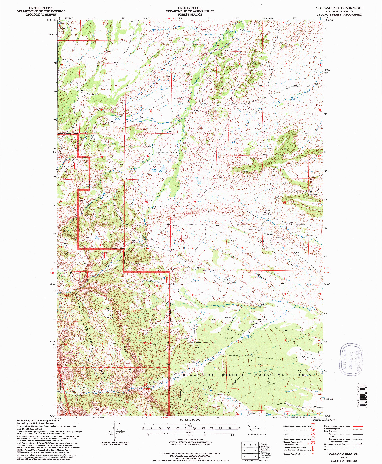 USGS 1:24000-SCALE QUADRANGLE FOR VOLCANO REEF, MT 1995