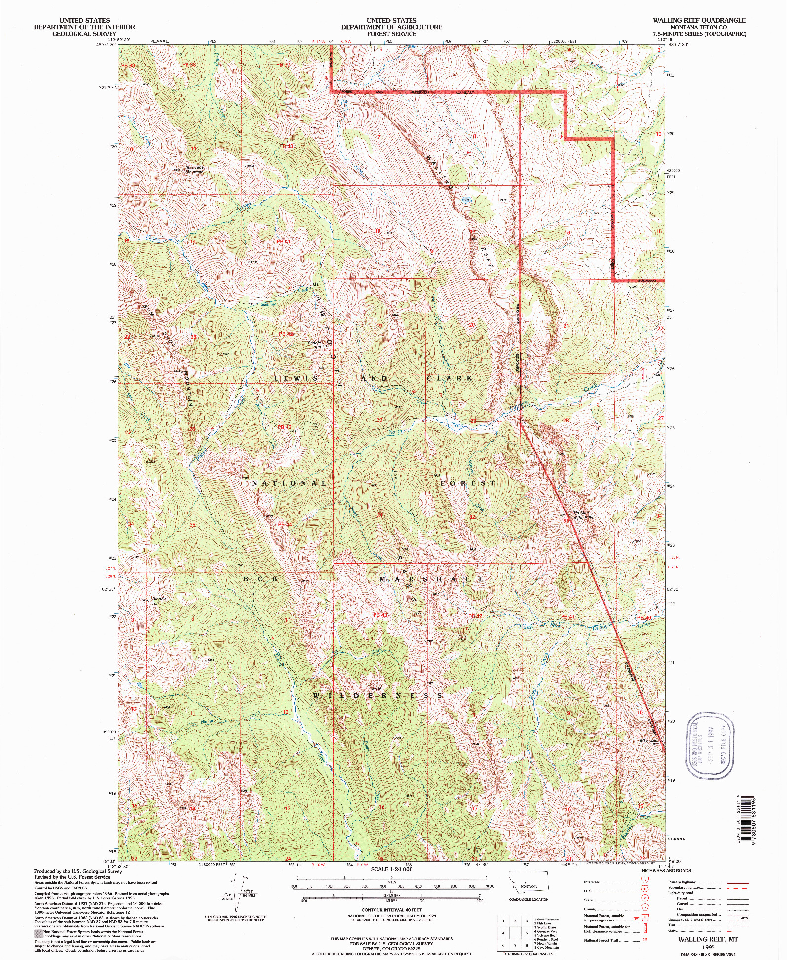 USGS 1:24000-SCALE QUADRANGLE FOR WALLING REEF, MT 1995